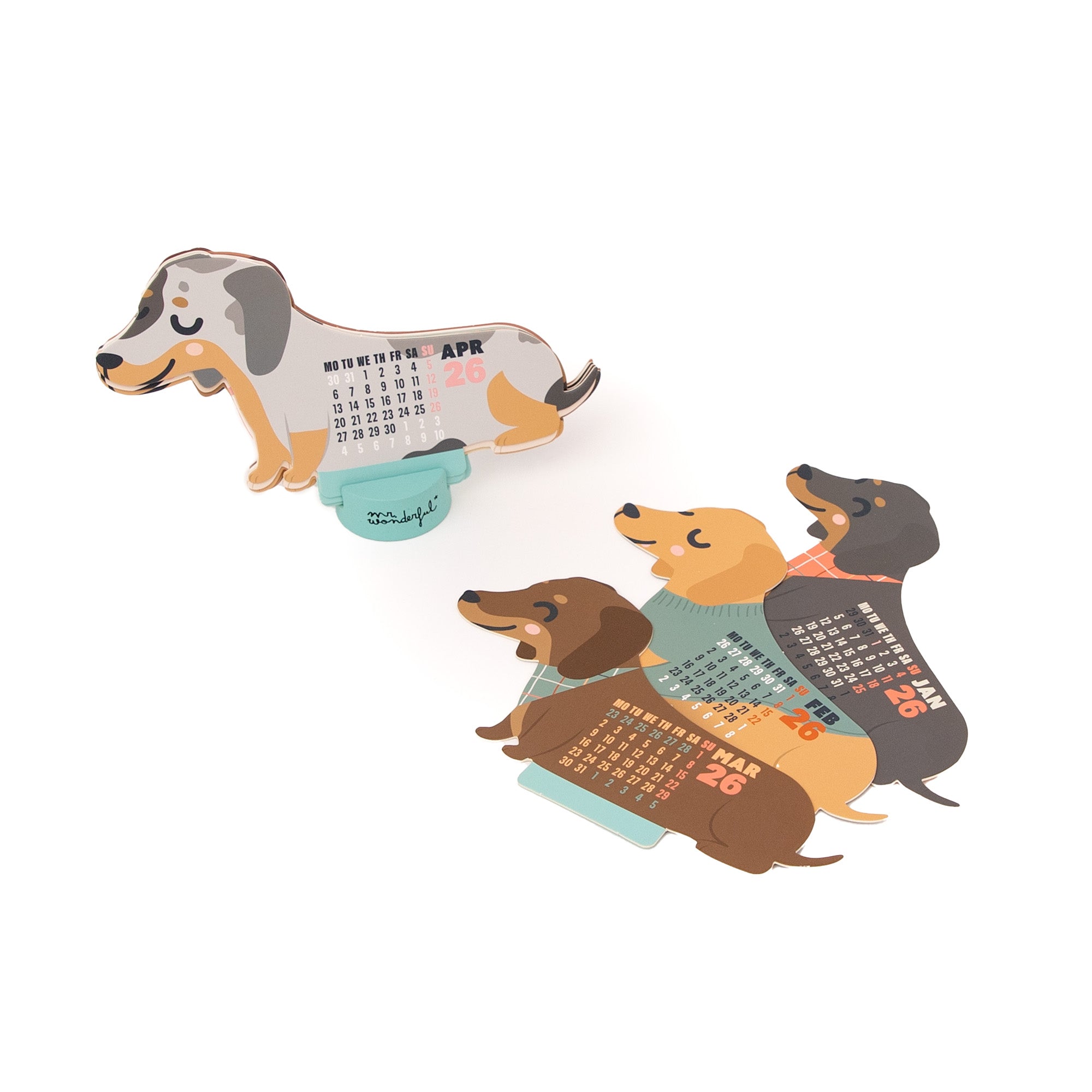 Calendario de sobremesa 2026 con peana - Perro salchicha
