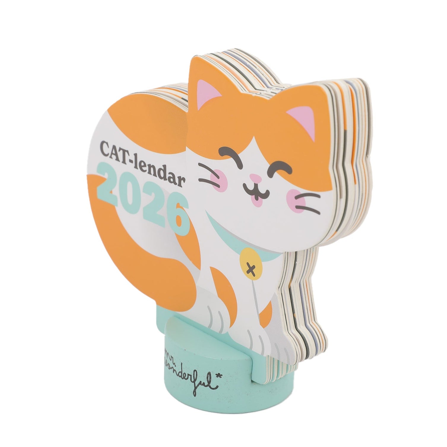 Calendario 2026 con forma de gato amarillo de Mr. Wonderful