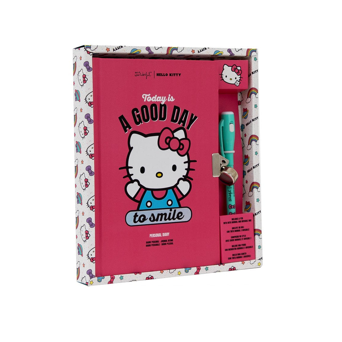 Diario personal + boli con tinta normal e invisible Hello Kitty - Today is a good day to smile