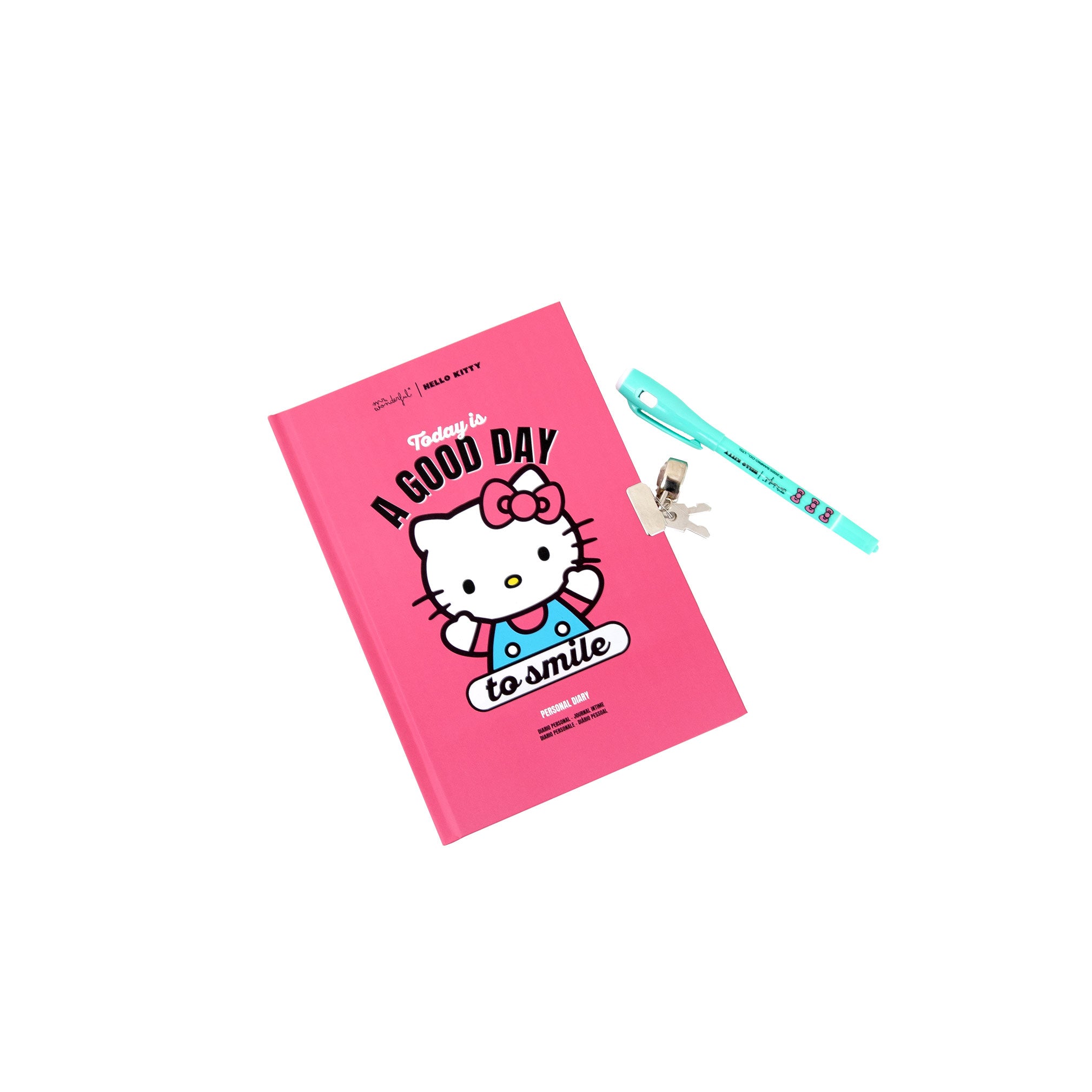 Diario personal + boli con tinta normal e invisible Hello Kitty - Today is a good day to smile