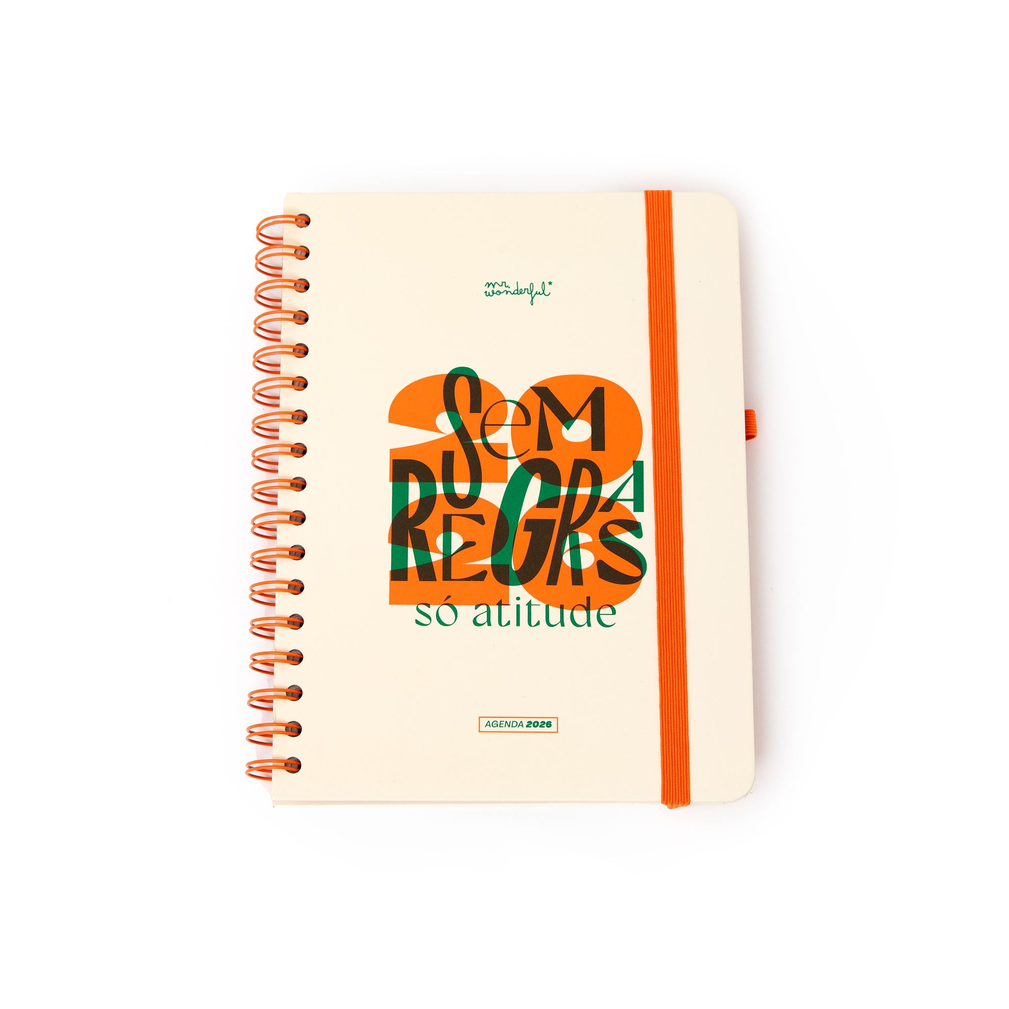 Agenda 2026 original da Mr. Wonderful com goma elástica e frases bonitas