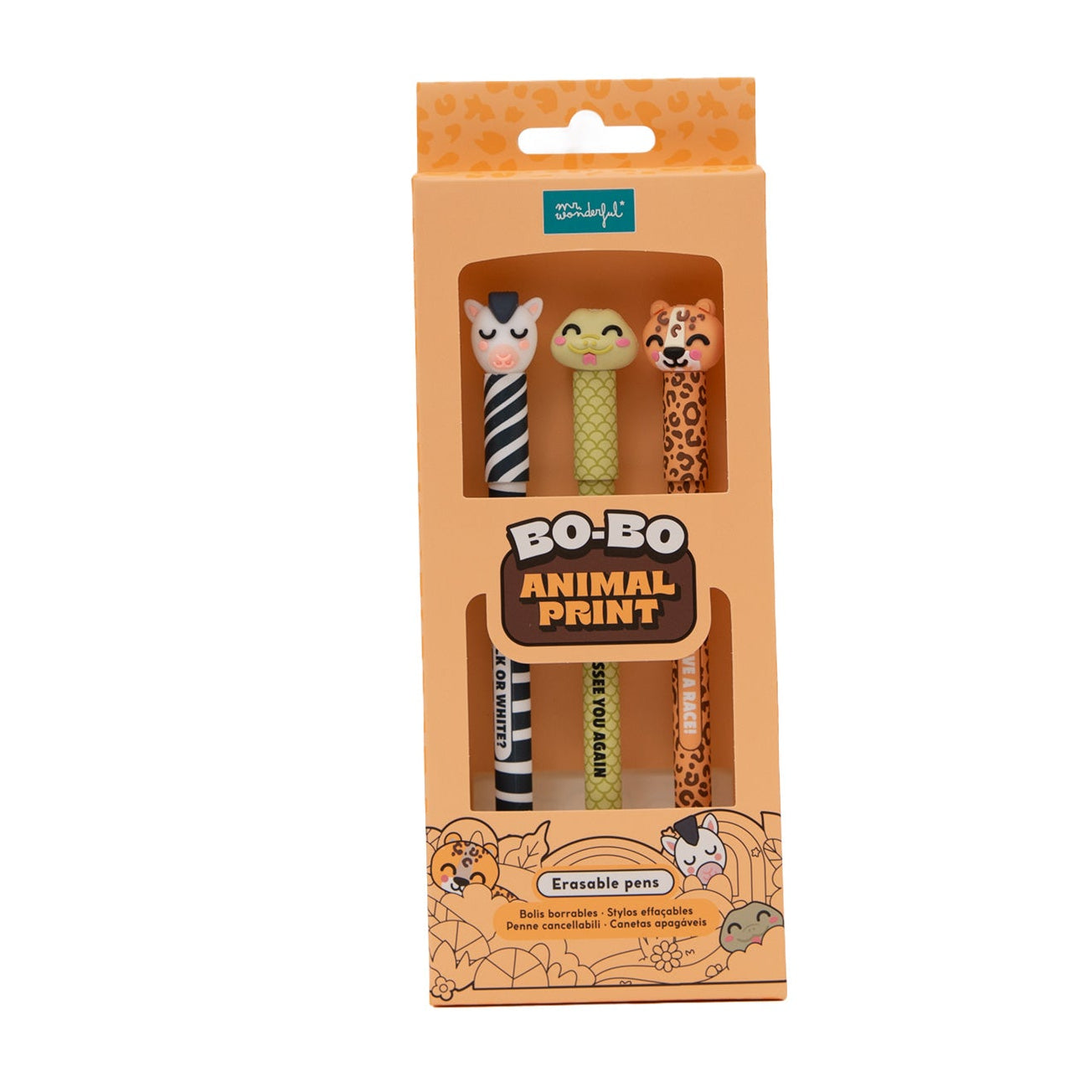 Bolígrafos borrables Bo-Bo Mr. Wonderful con mensaje cebra, serpiente, leopardo