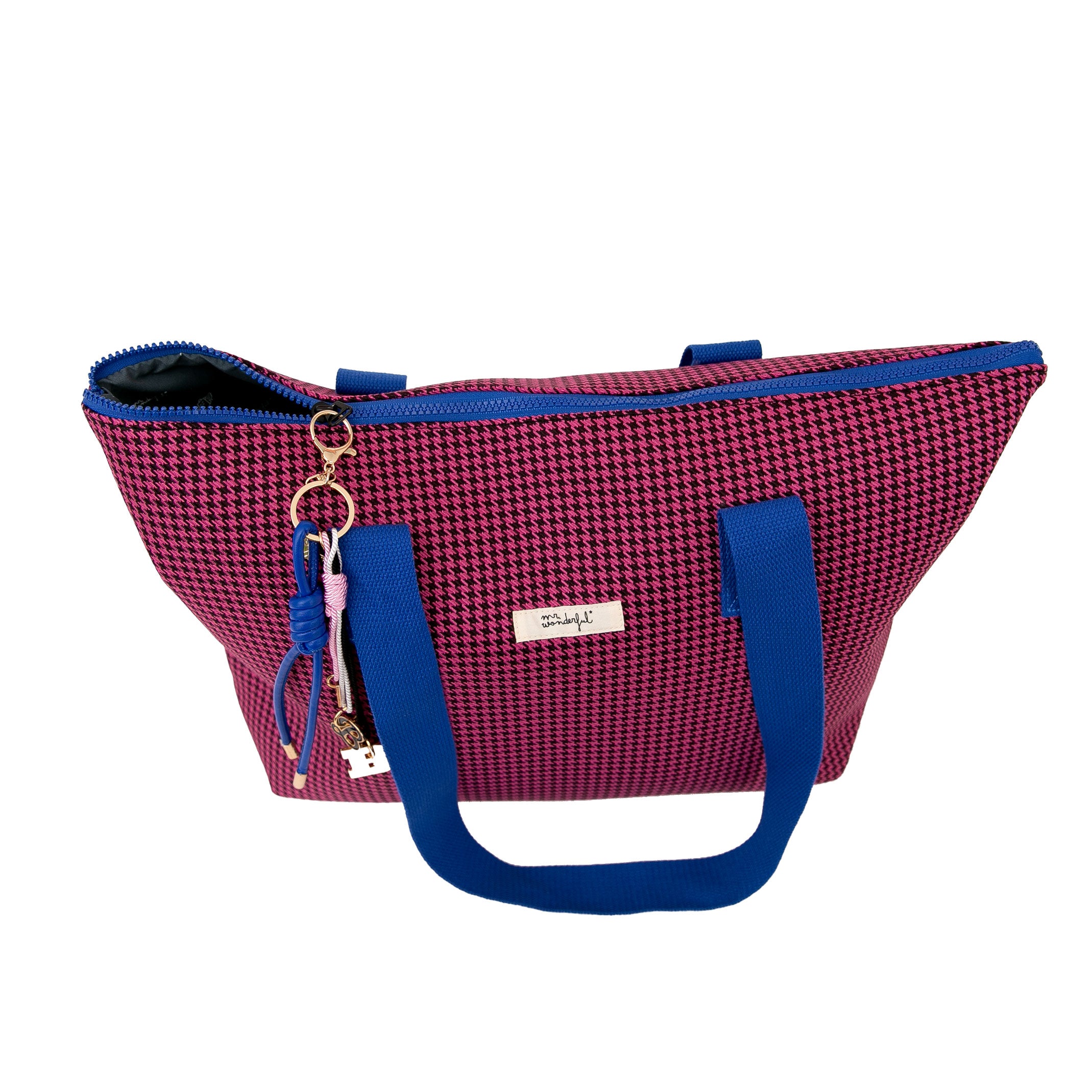 Bolso de tela tote bag con estampado de pata de gallo