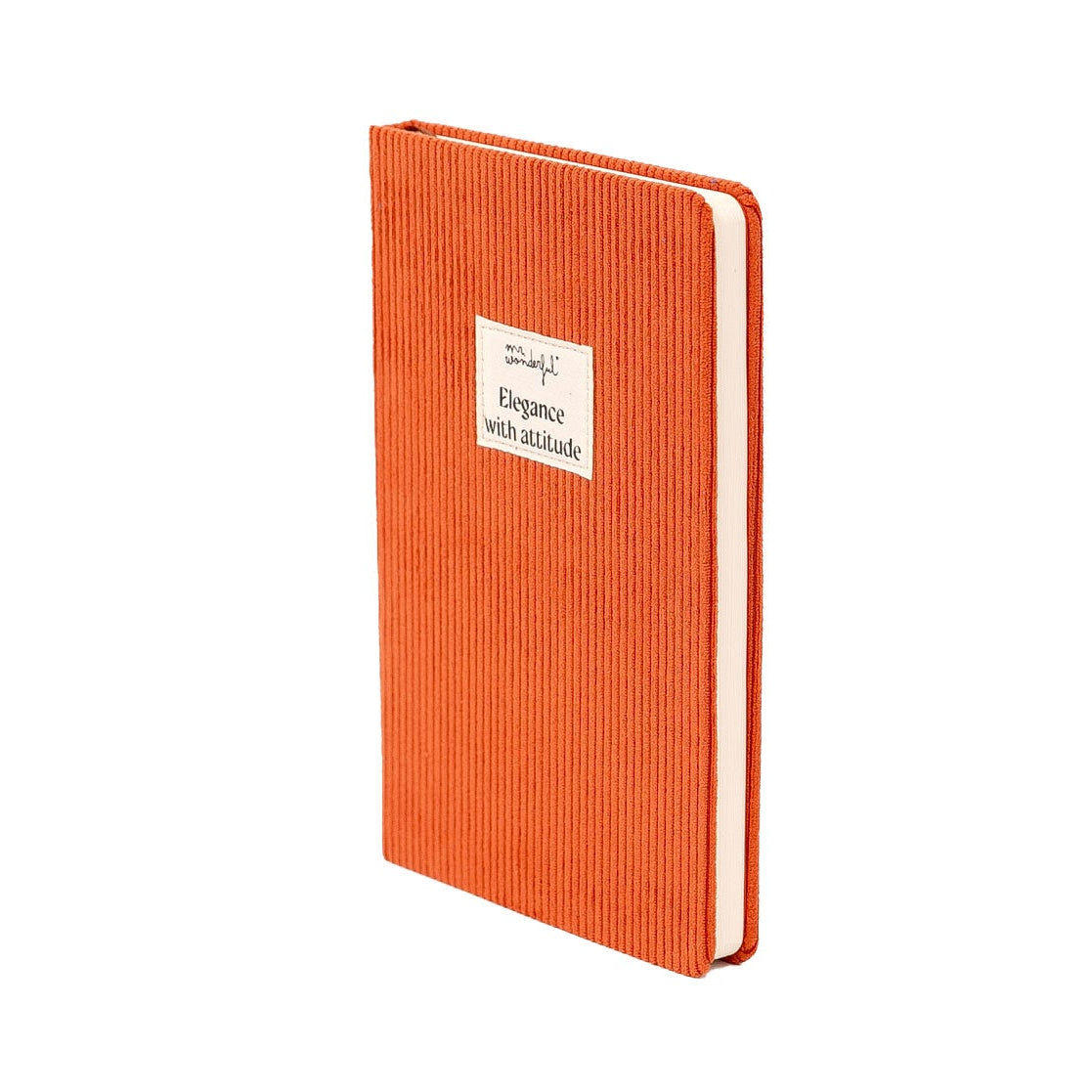 Libreta A5 de pana naranja con páginas pautadas