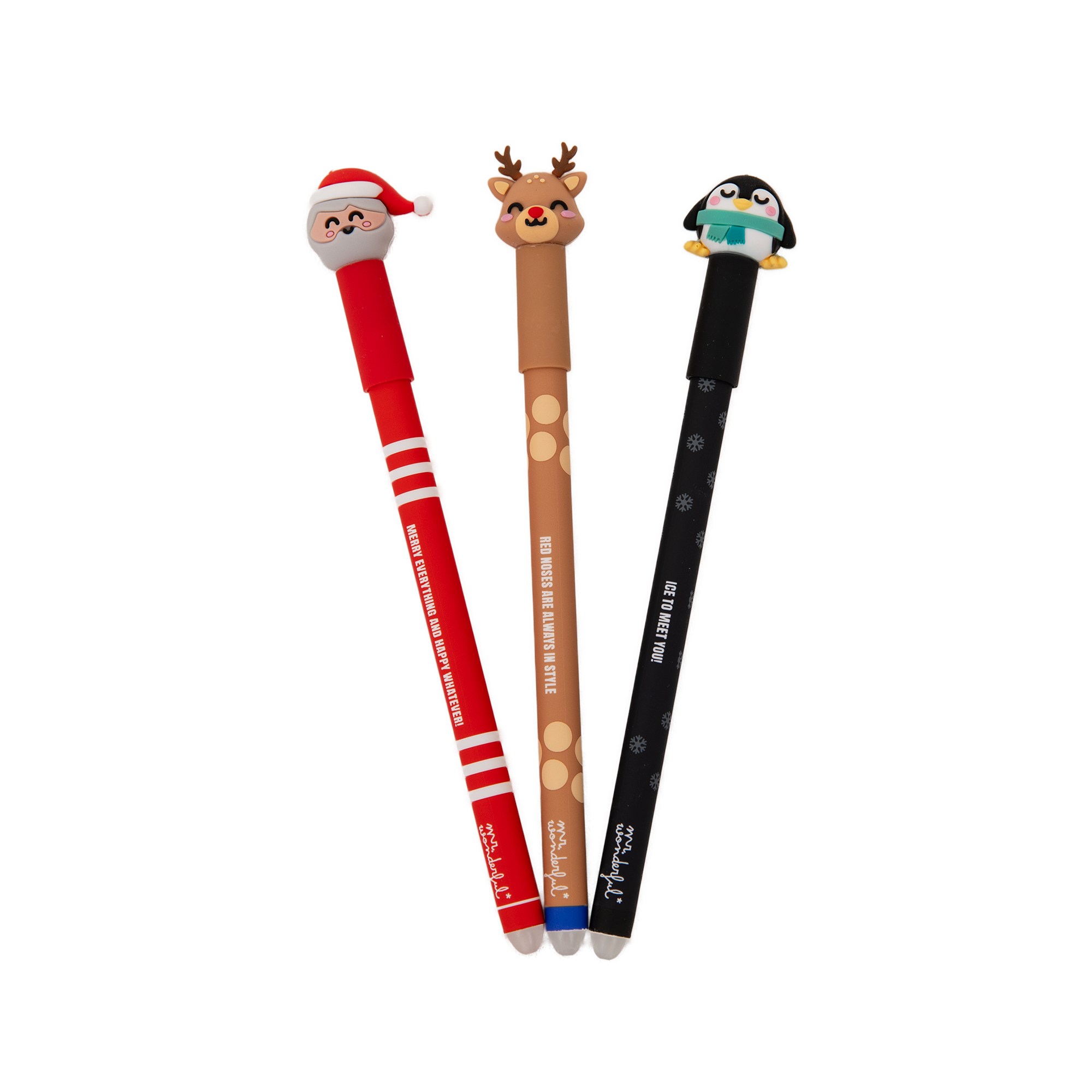 Set de 3 bolis borrables Bo-Bo - Papá Noel, pingüino y reno