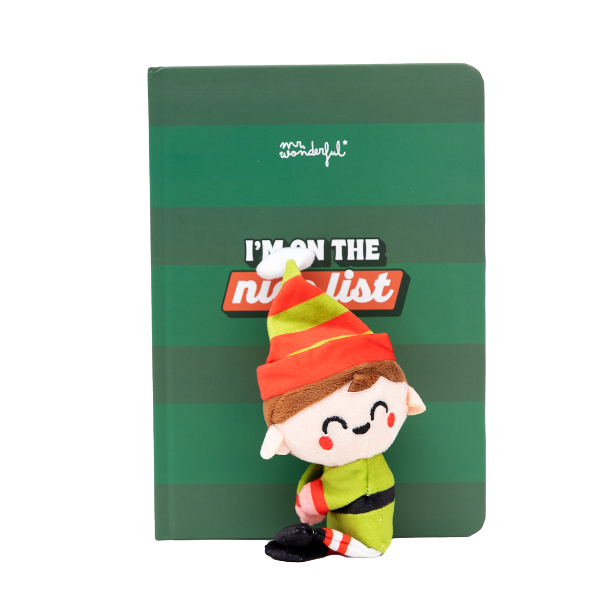 A5 notebook with plush elf - I’m on the nice list