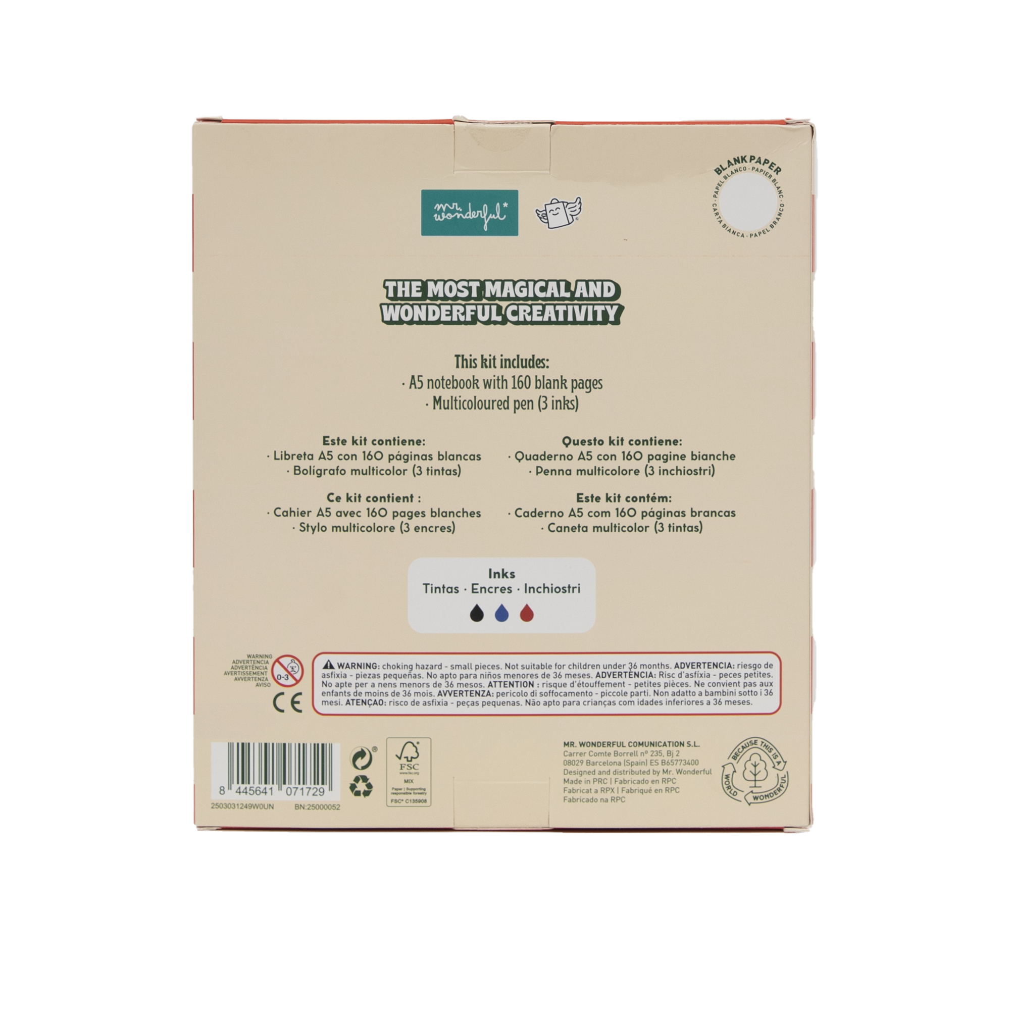 Set de libreta A5 de borreguito + boli multicolor - Reno