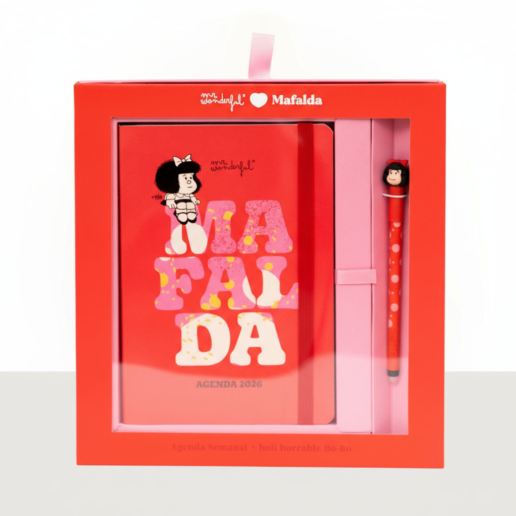 Set de agenda 2026 con portada de Mafalda e interior básico de Mr. Wonderful, con boli borrable Bo-Bo de regalo