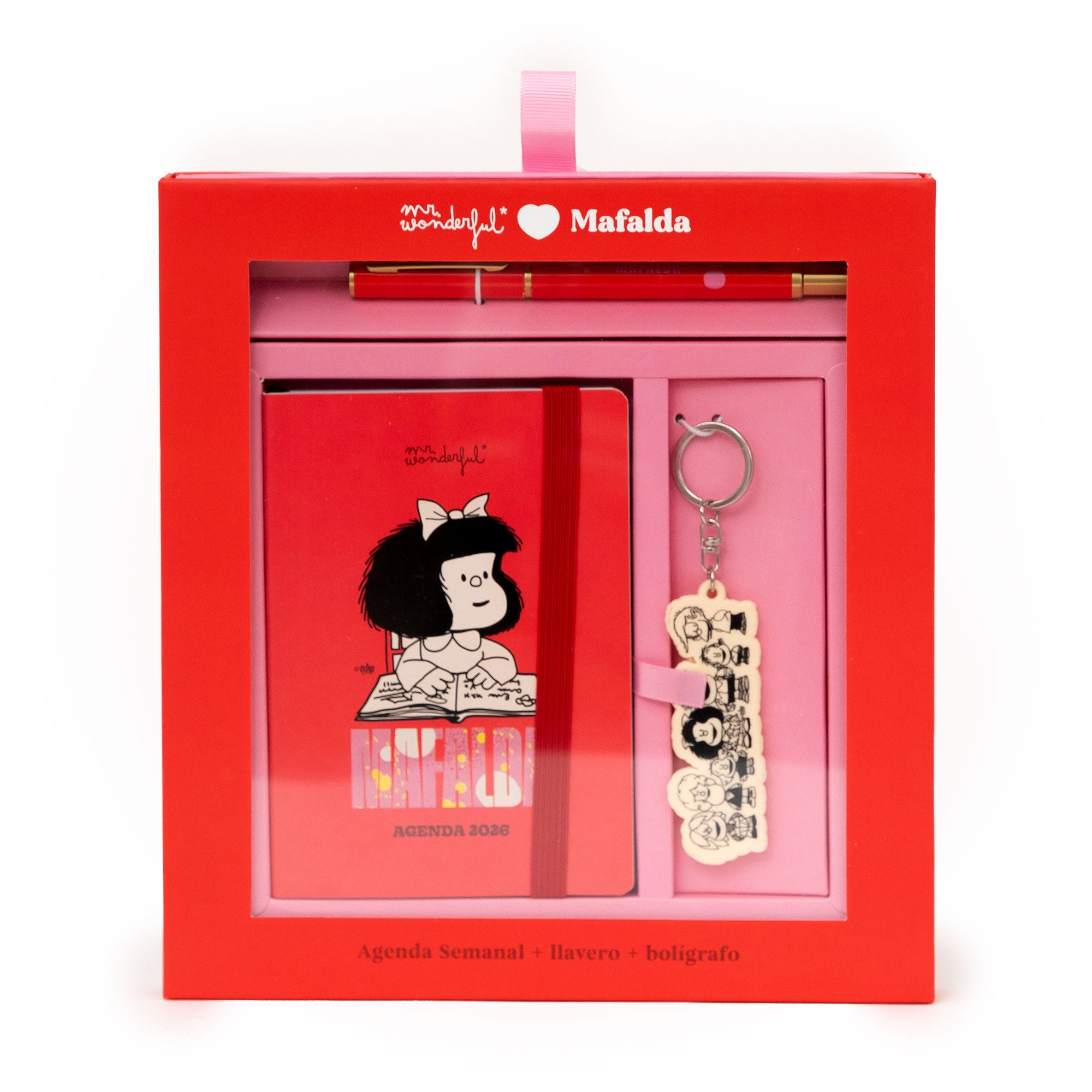 Set de Agenda Pocket A6 2026 Semanal + llavero con charms + boli - Mafalda
