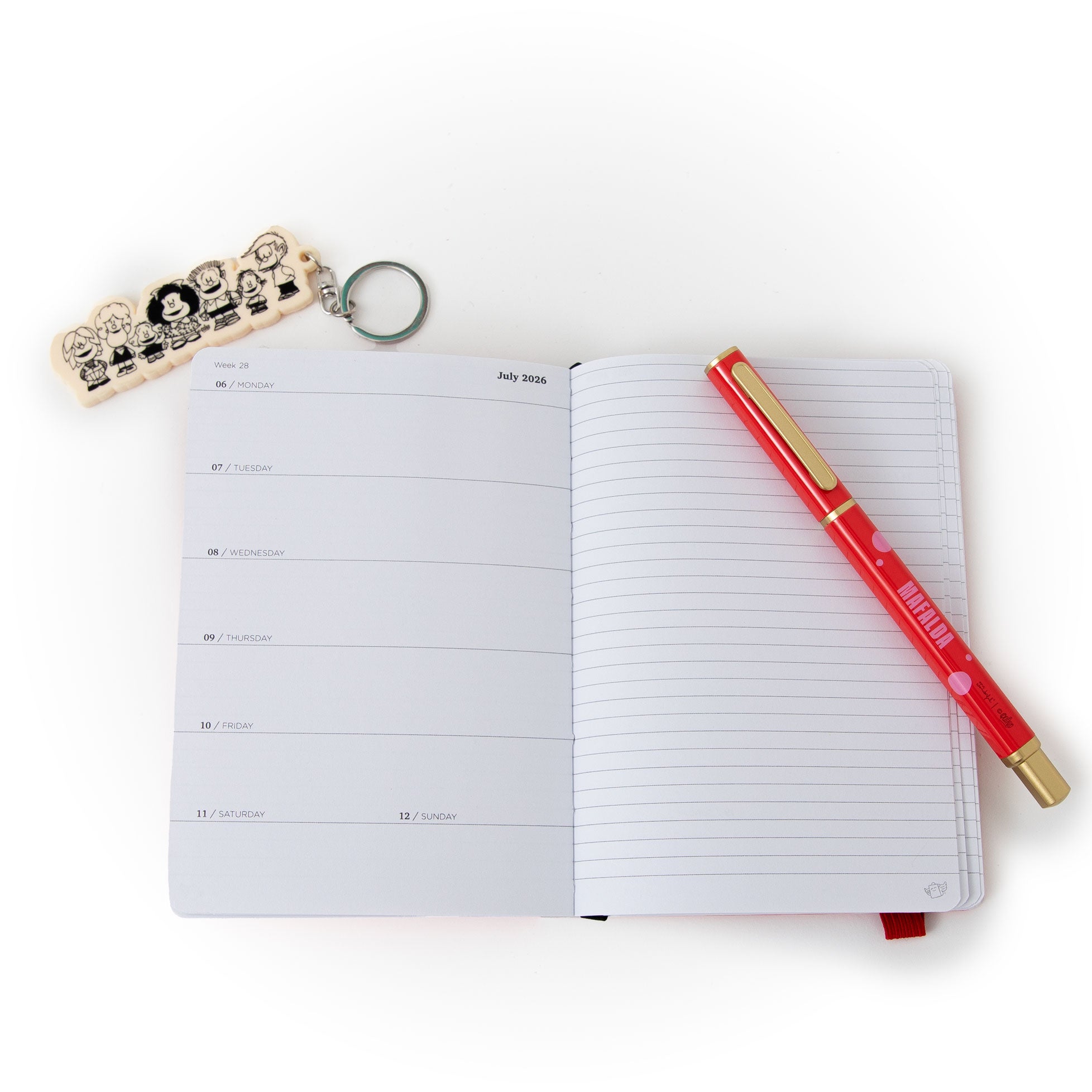 Set de Agenda Pocket A6 2026 Semanal + llavero con charms + boli - Mafalda