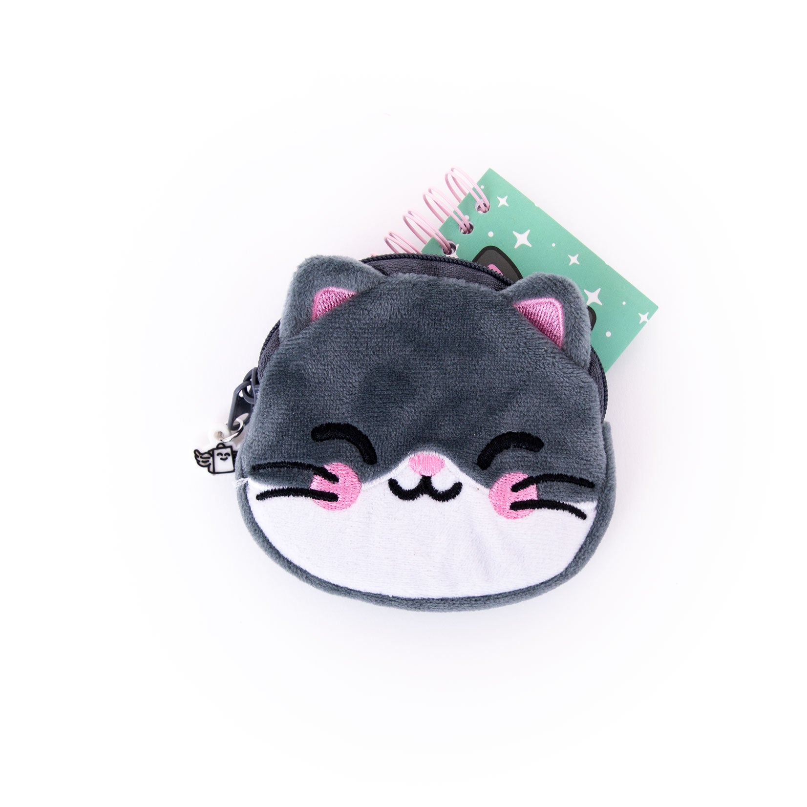 Monedero con llavero, minilibreta y hoja de pegatinas - Gato