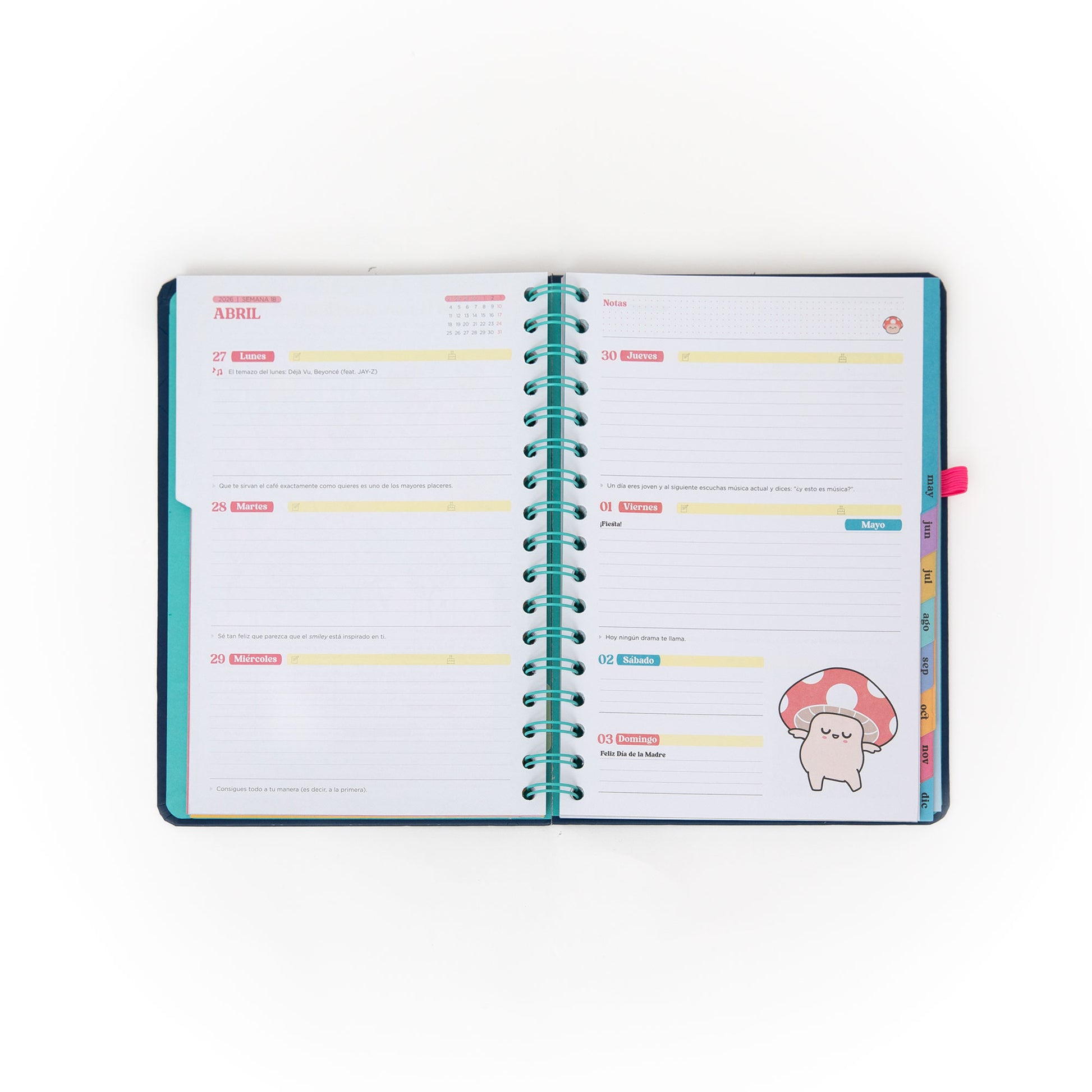 Agenda semanal 2026 Mr. Wonderful con frases positivas