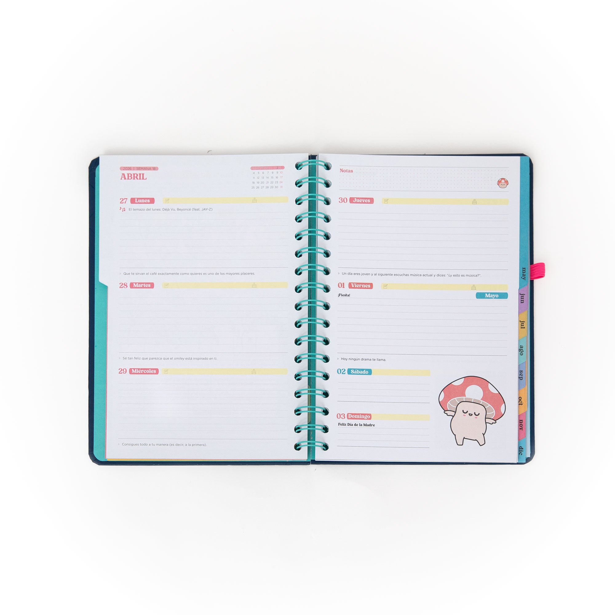 Agenda semanal 2026 Mr. Wonderful con frases positivas