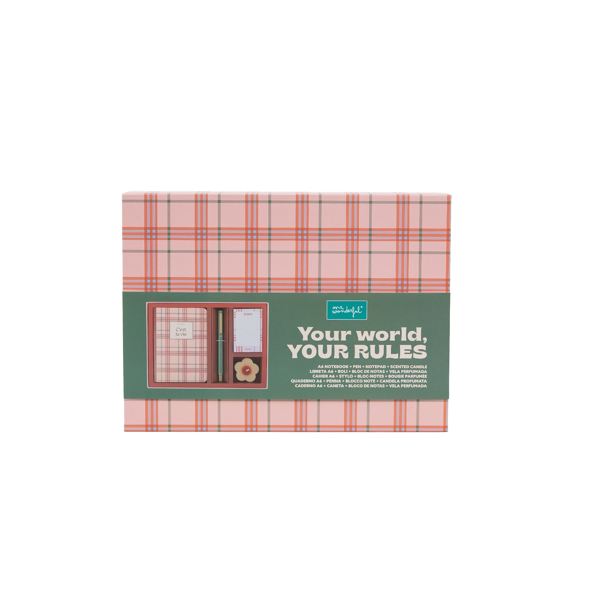 Kit de libreta A6 + boli + bloc de notas + vela perfumada - C'est la vie