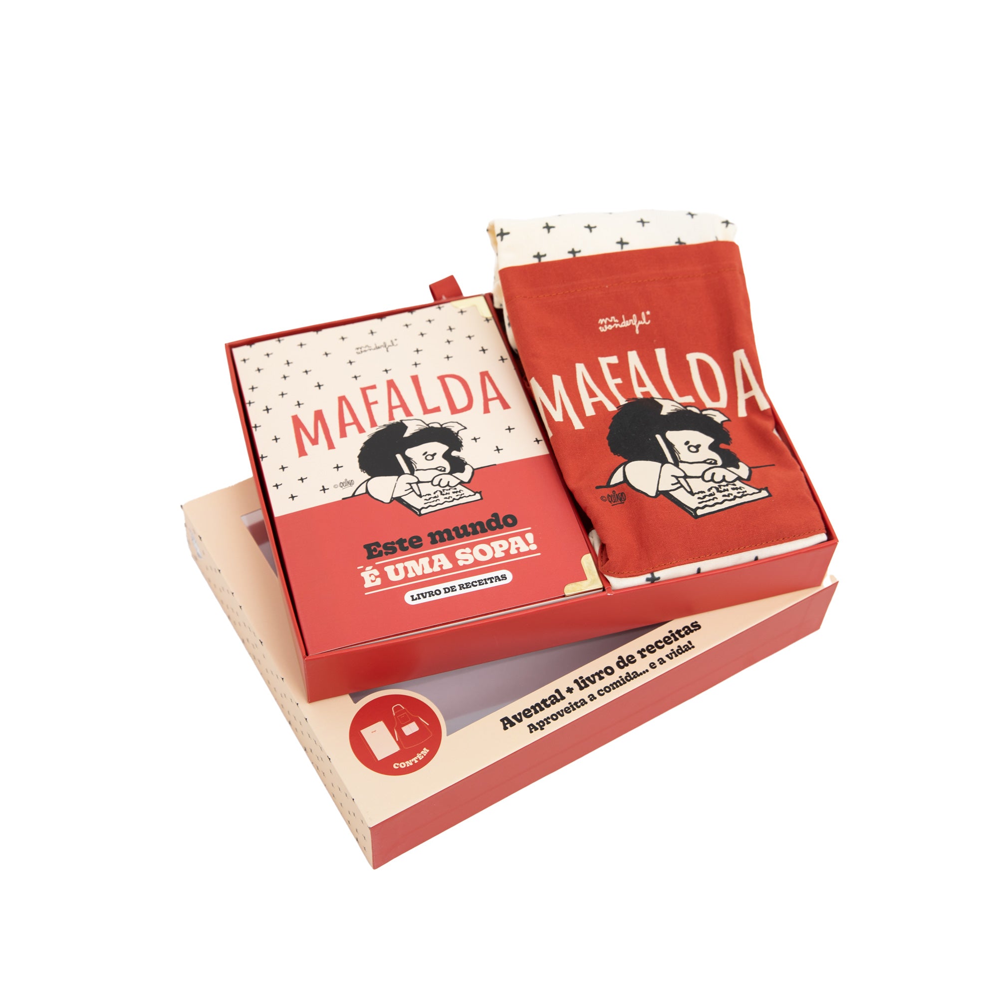Conjunto de avental + livro de receitas Mafalda - Este mundo é uma sopa!