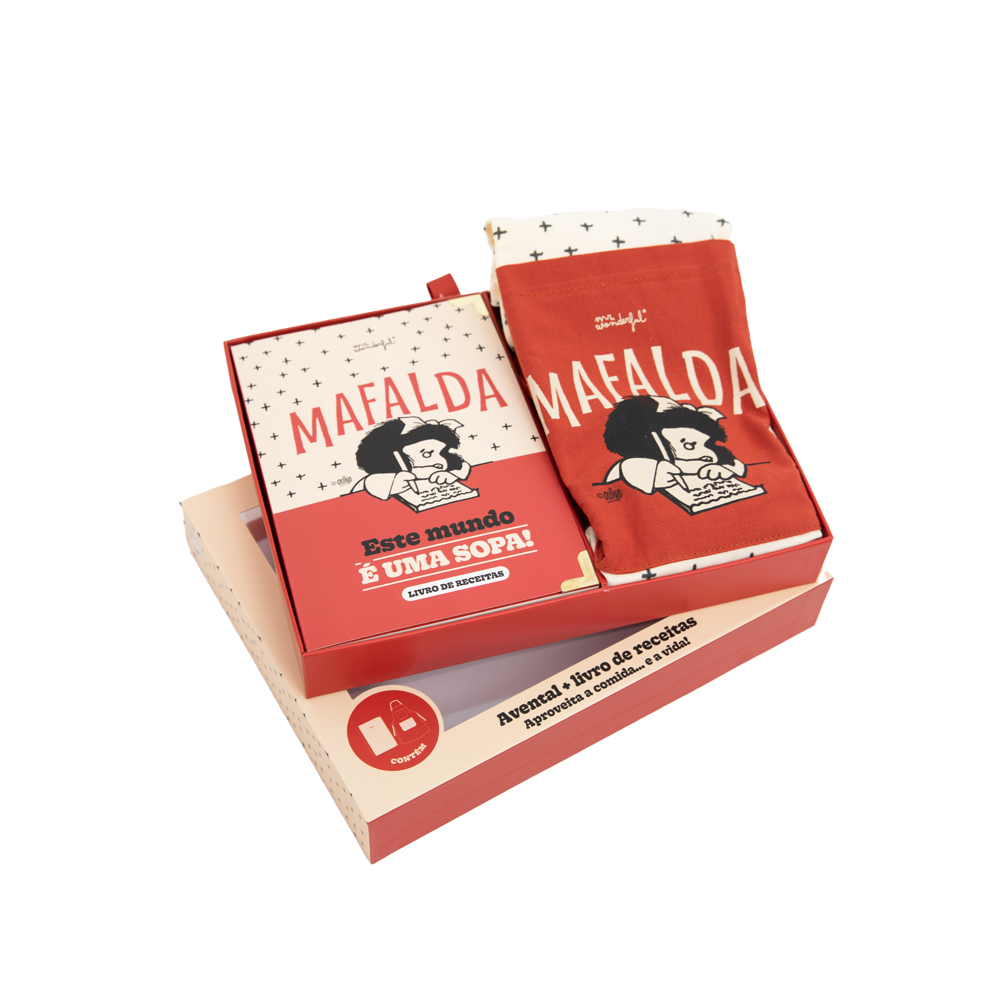 Conjunto de avental + livro de receitas Mafalda - Este mundo é uma sopa!
