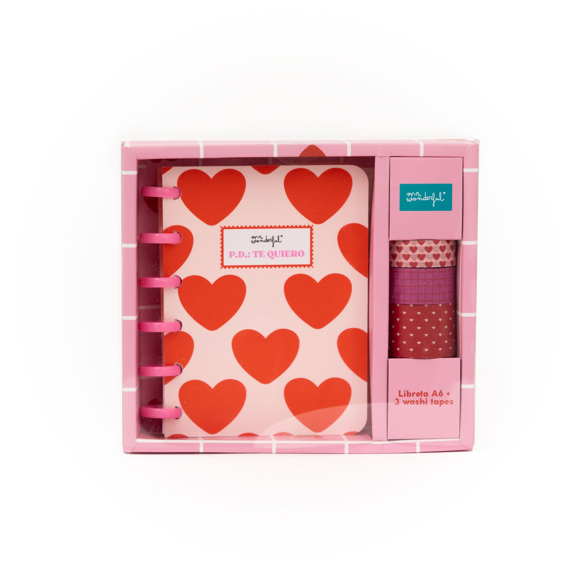 Set de libreta A6 para dejar mensajes de amor + 3 washi tapes - P.D.: Te quiero