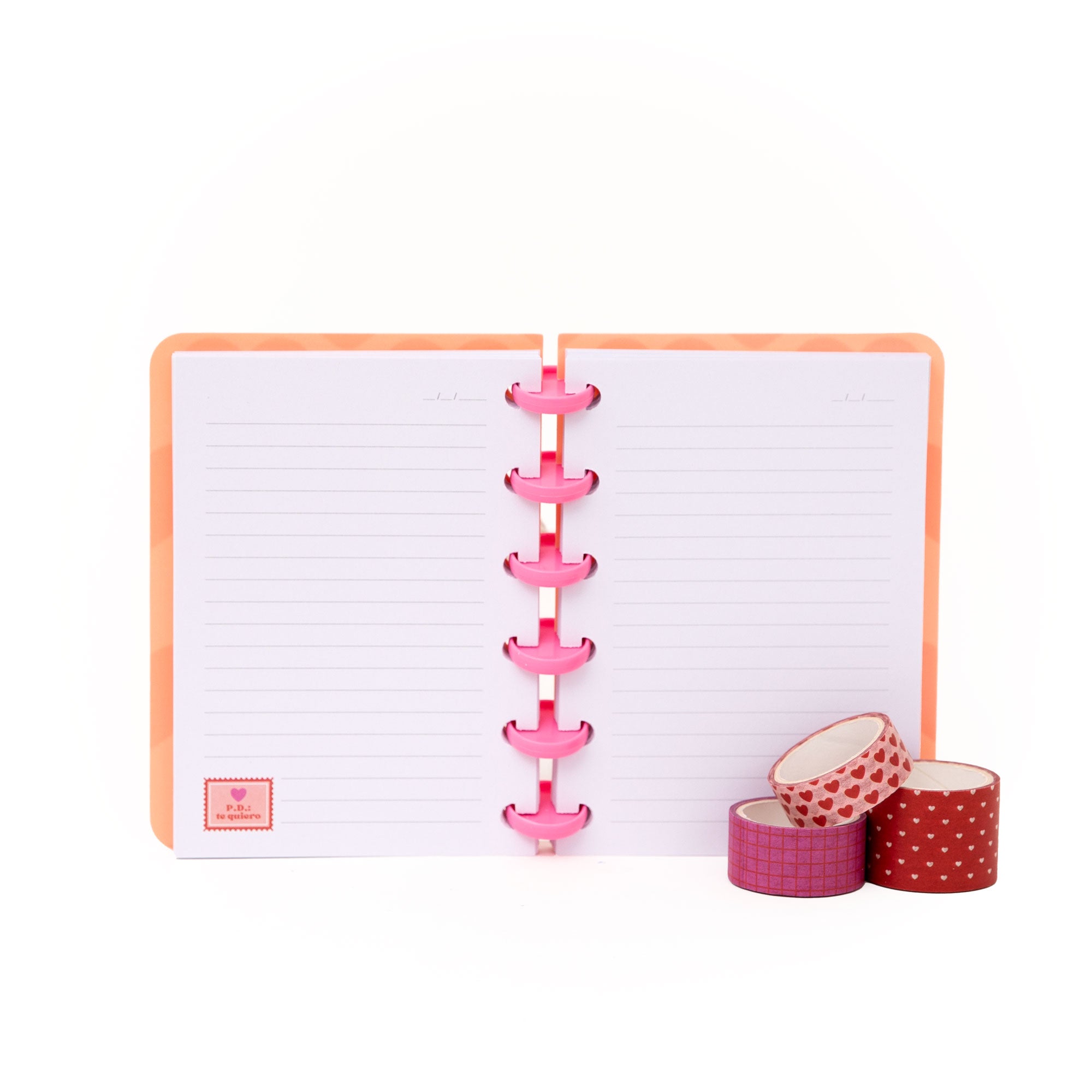 Set de libreta A6 para dejar mensajes de amor + 3 washi tapes - P.D.: Te quiero