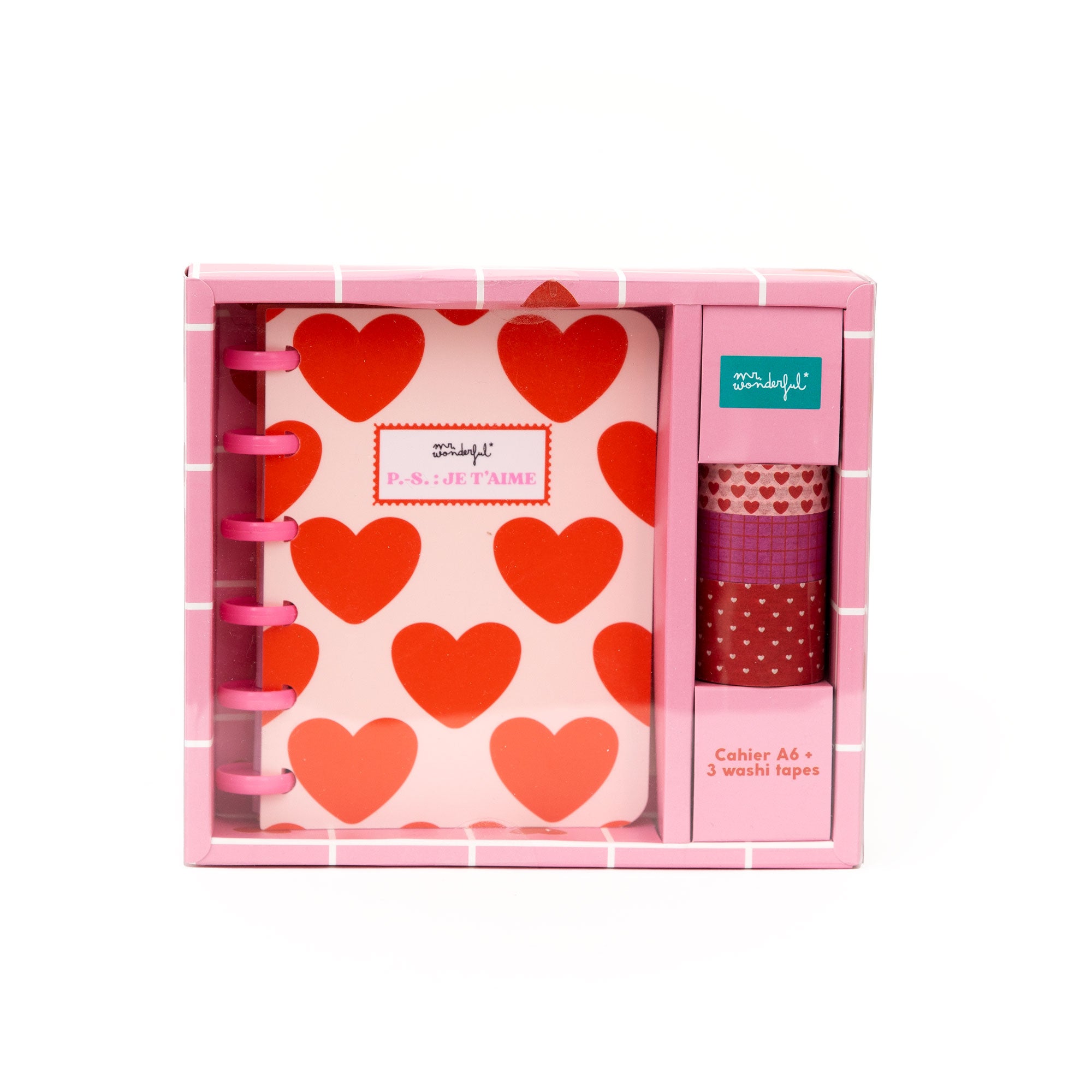 Set de cahier A6 pour laisser des mots d’amour + 3 washi tapes - P.-S. : Je t’aime