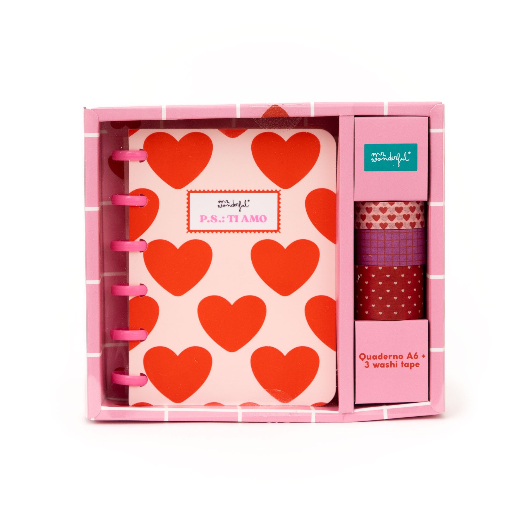 Set di quaderno A6 per lasciare messaggi d’amore + 3 washi tape - P.S.: Ti amo