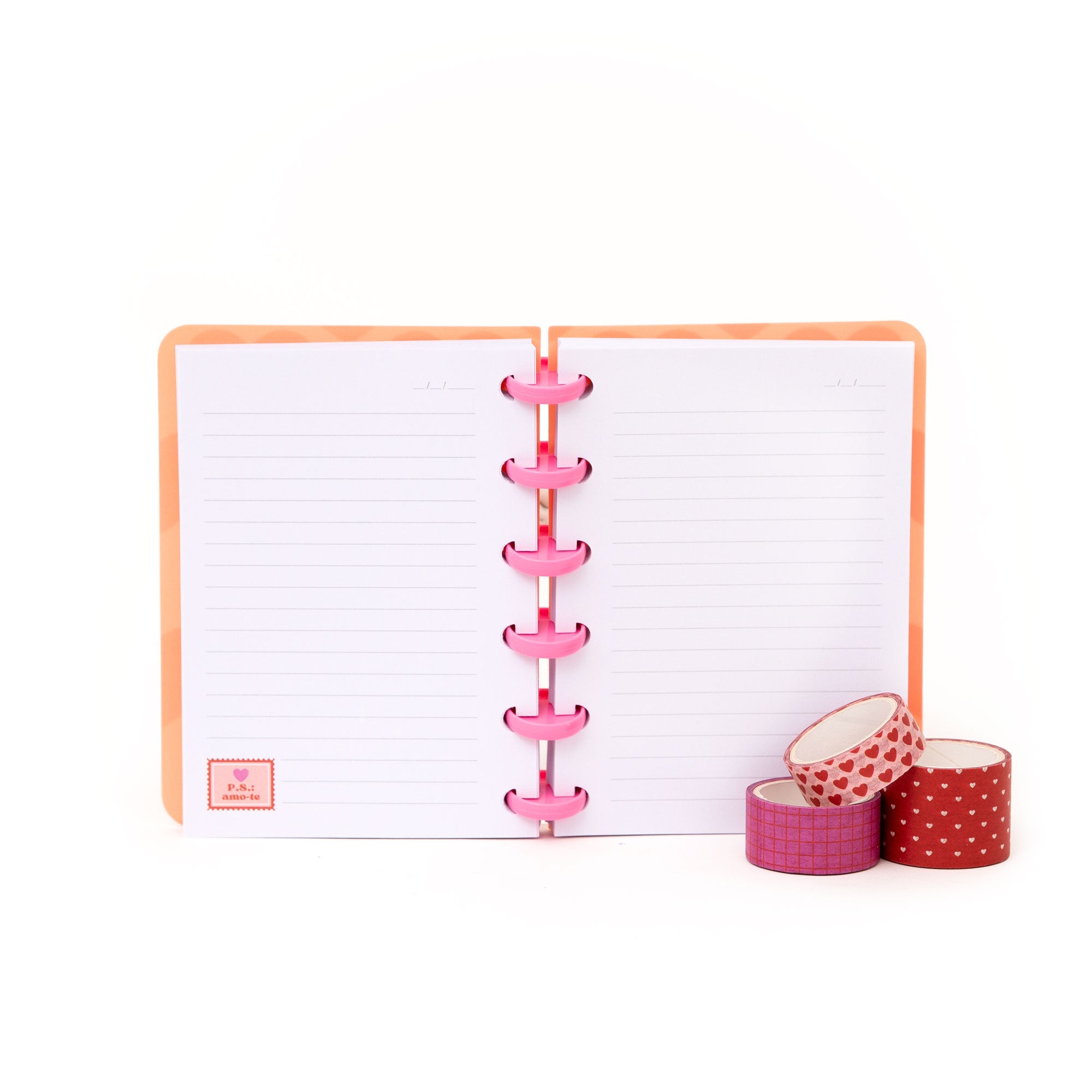 Conjunto de caderno A6 para deixar mensagens de amor + 3 washi tapes - P.S.: Amo-te