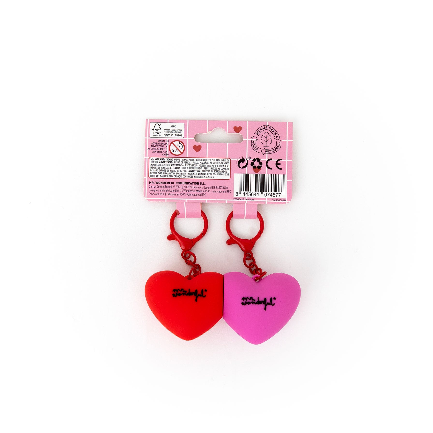 Set de 2 llaveros - Corazones fucsia y rojo