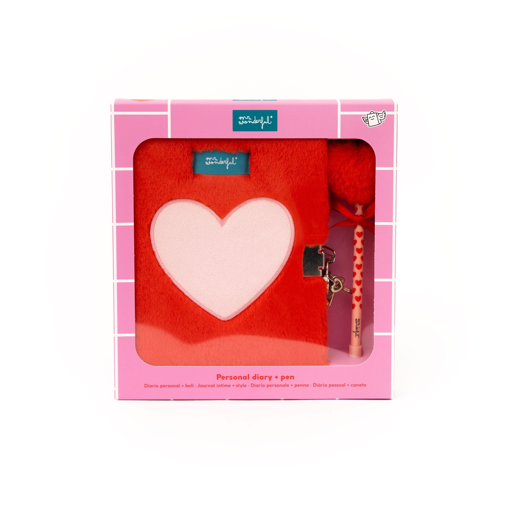 Diario personal + boli - Corazón de peluche