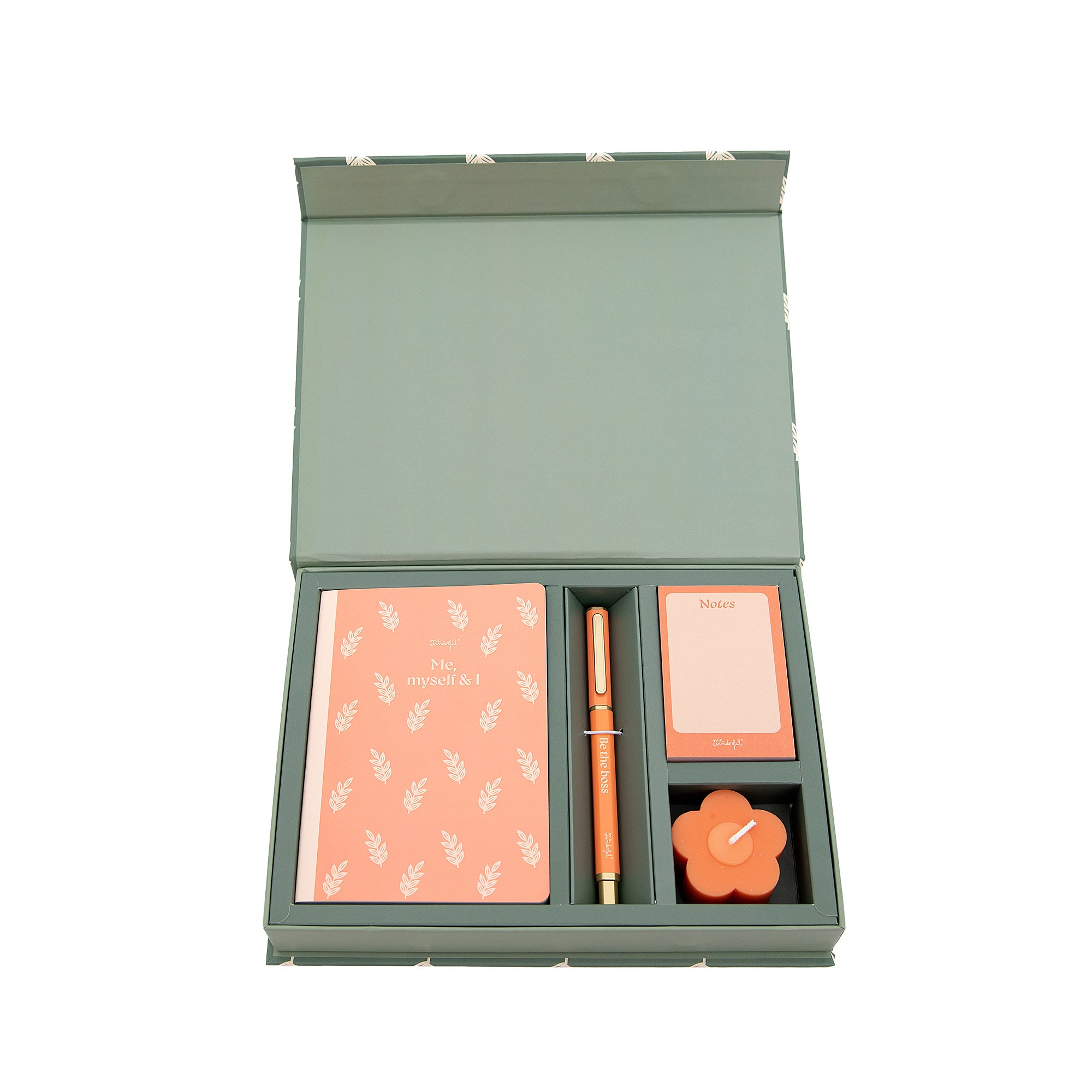 Kit de libreta A6 + boli + bloc de notas + vela perfumada - Me, myself & I