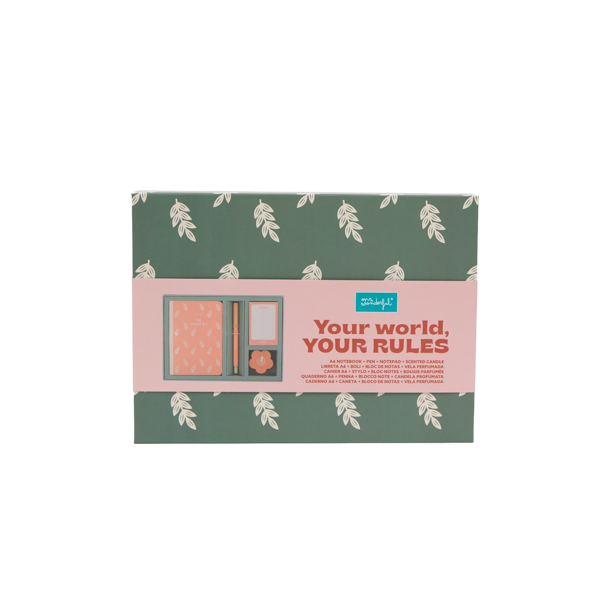 Kit de libreta A6 + boli + bloc de notas + vela perfumada - Me, myself & I