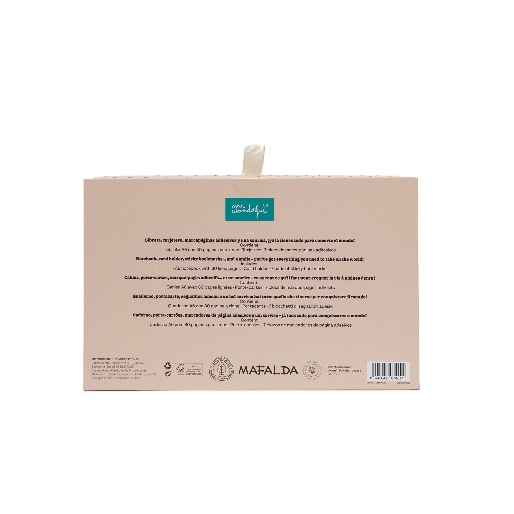 Set de libreta A6 + tarjetero + marcapáginas adhesivos - Mafalda