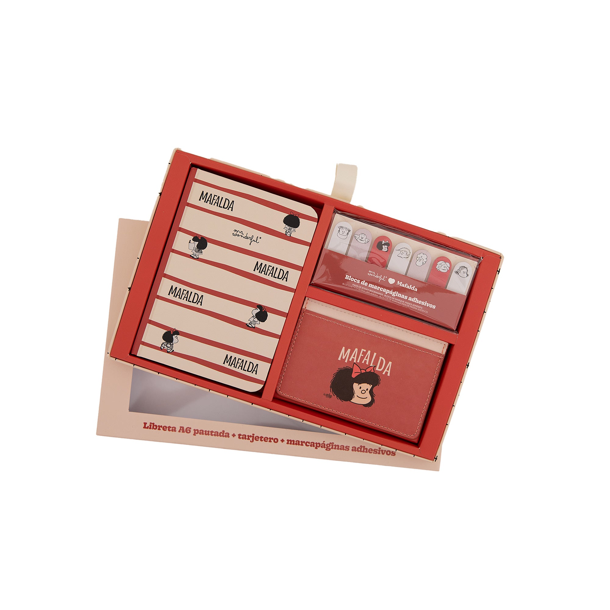 Set de libreta A6 + tarjetero + marcapáginas adhesivos - Mafalda