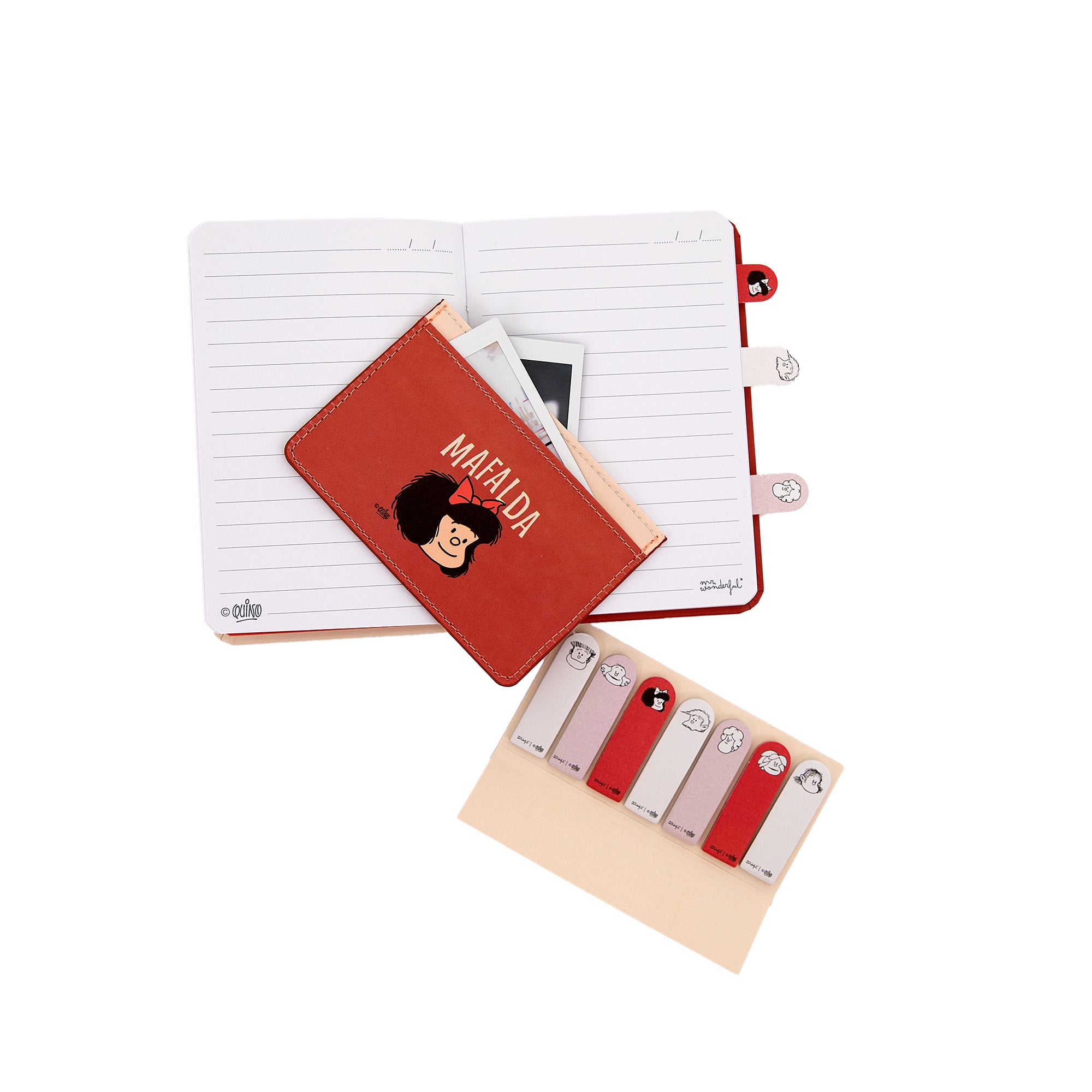 Set de libreta A6 + tarjetero + marcapáginas adhesivos - Mafalda