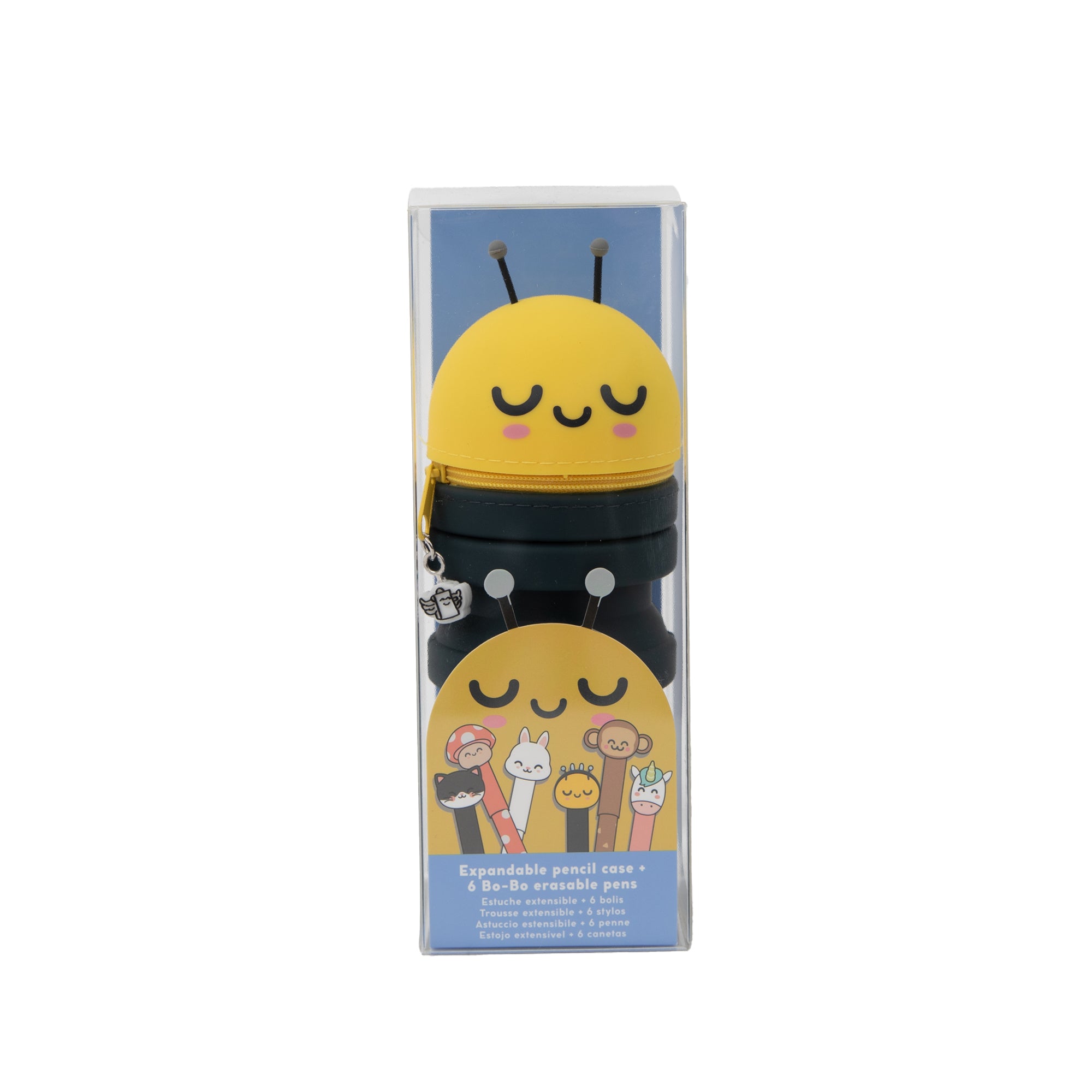 Set de 6 bolis borrables Bo-Bo + estuche de silicona Abeja
