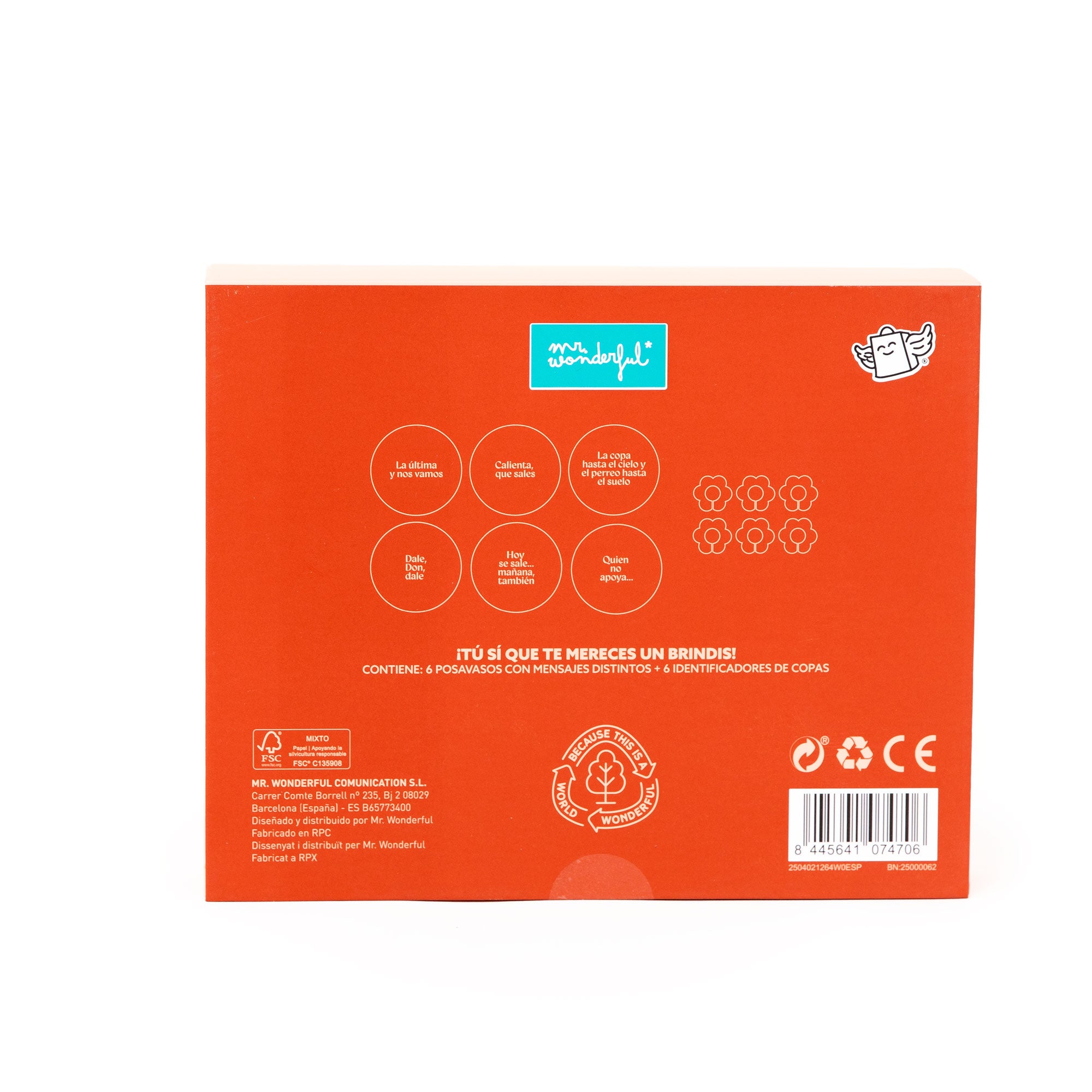 Set de 6 posavasos + 6 identificadores de copas - ¡Que empiece la fiesta!