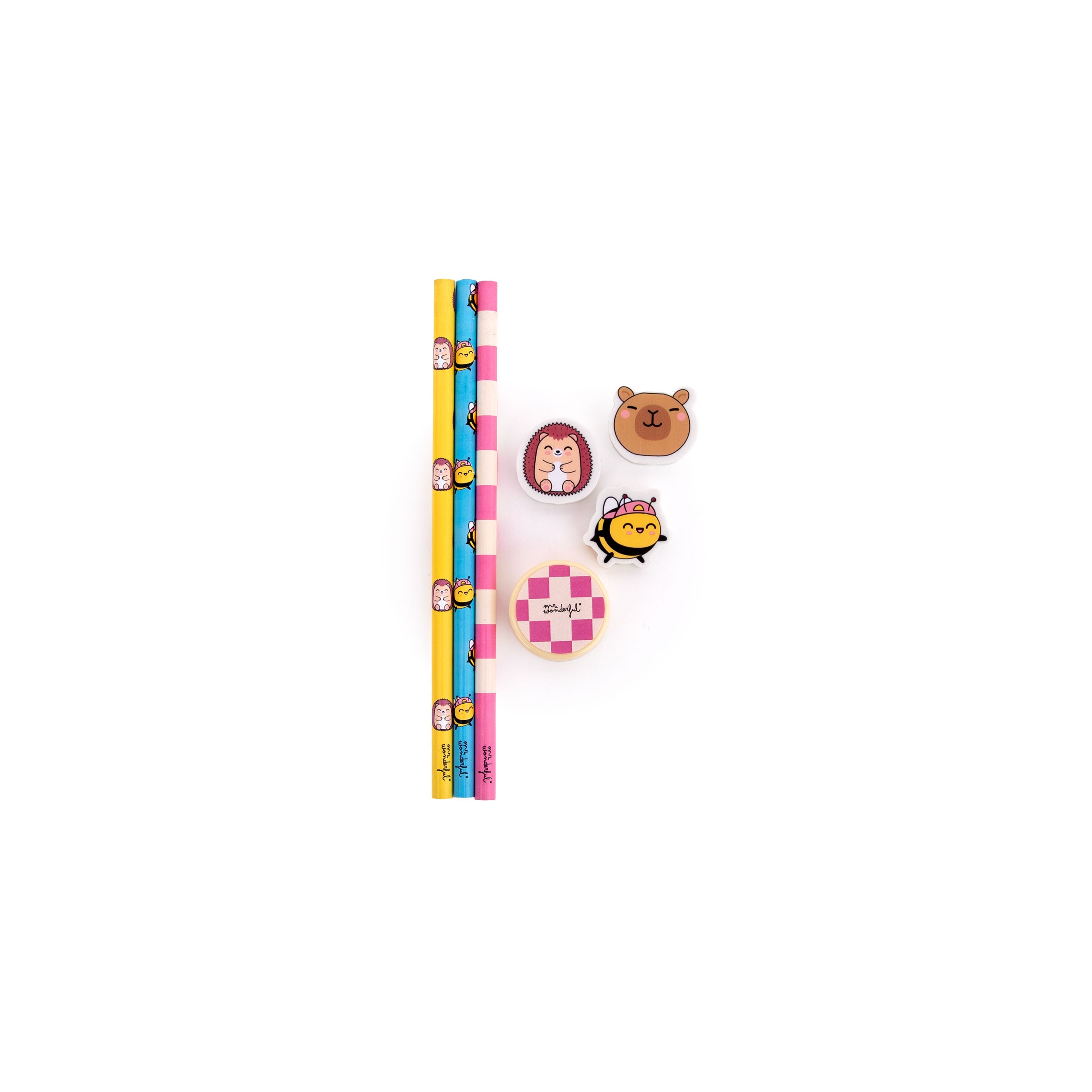 Set de 3 lápices + 3 gomas de borrar + 1 sacapuntas | Mr.Wonderful