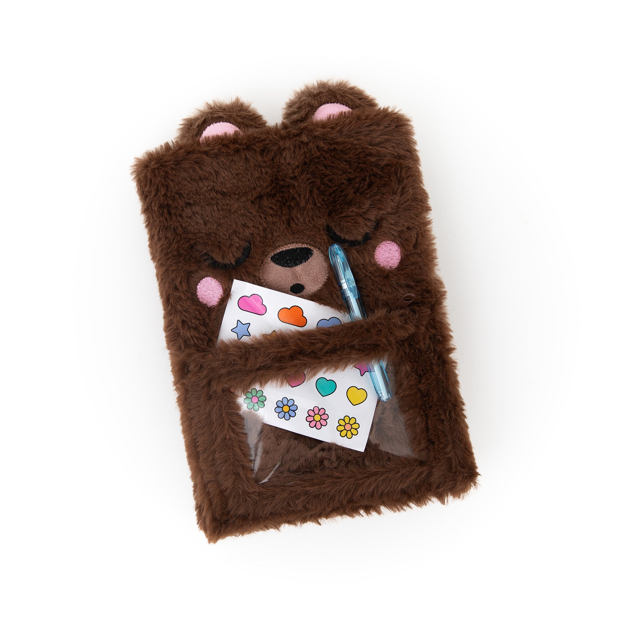 Libreta A5 peluche con bolsillo y extras - Lazy osito