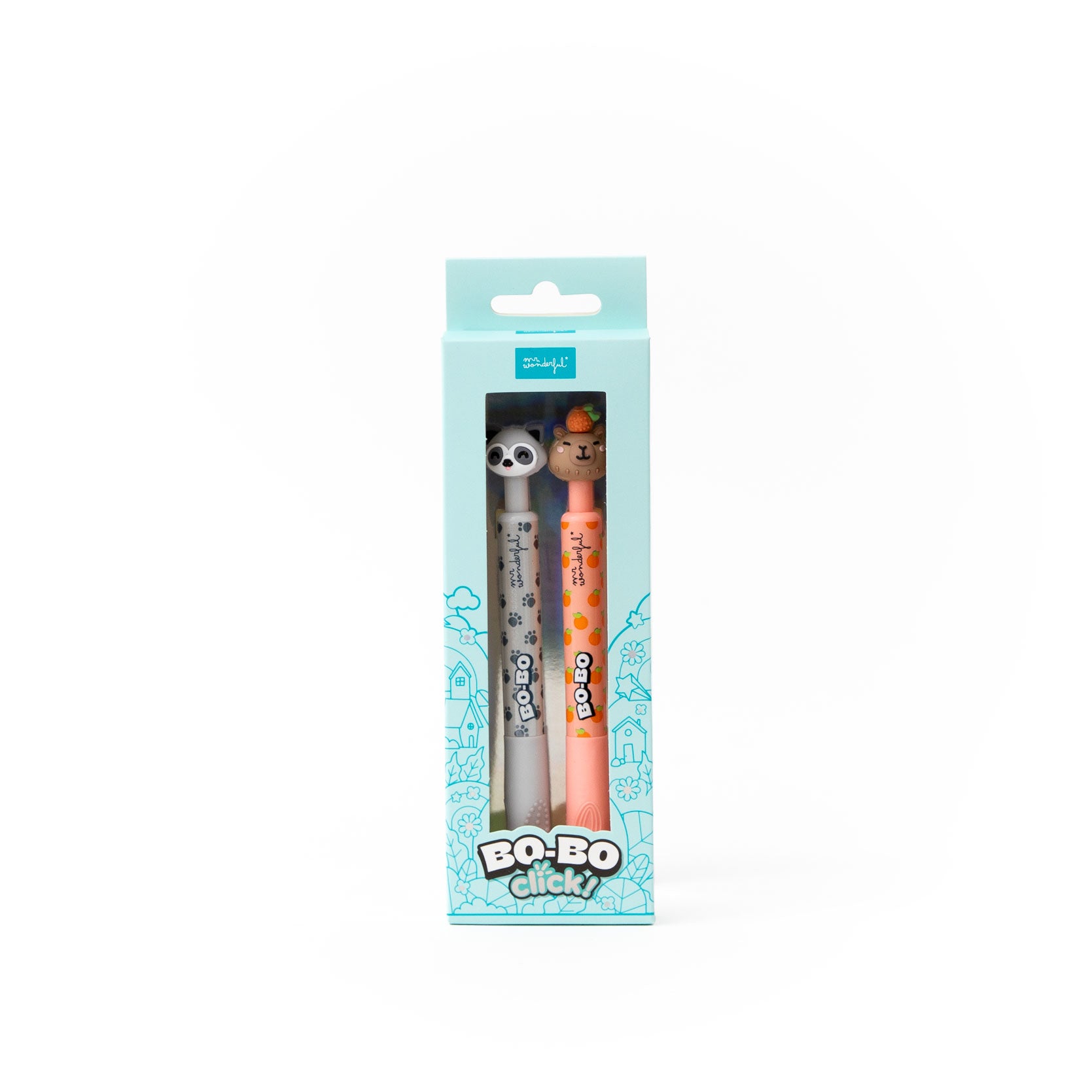 Set de 2 stylos effaçables Bo-Bo Click! - Raton laveur et Capybara