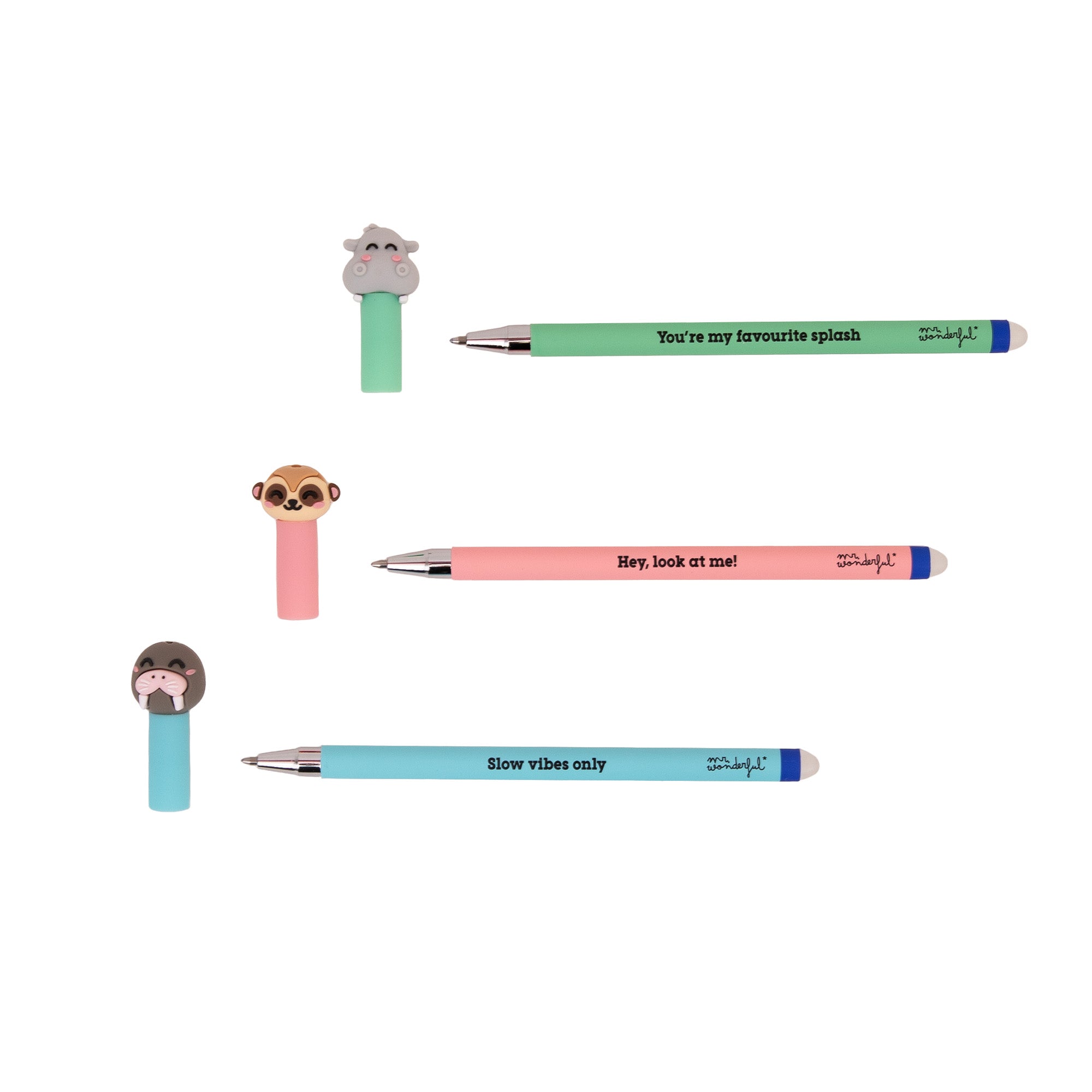 Set de 3 bolis borrables Bo-Bo - Morsa, Suricata e Hipopótamo