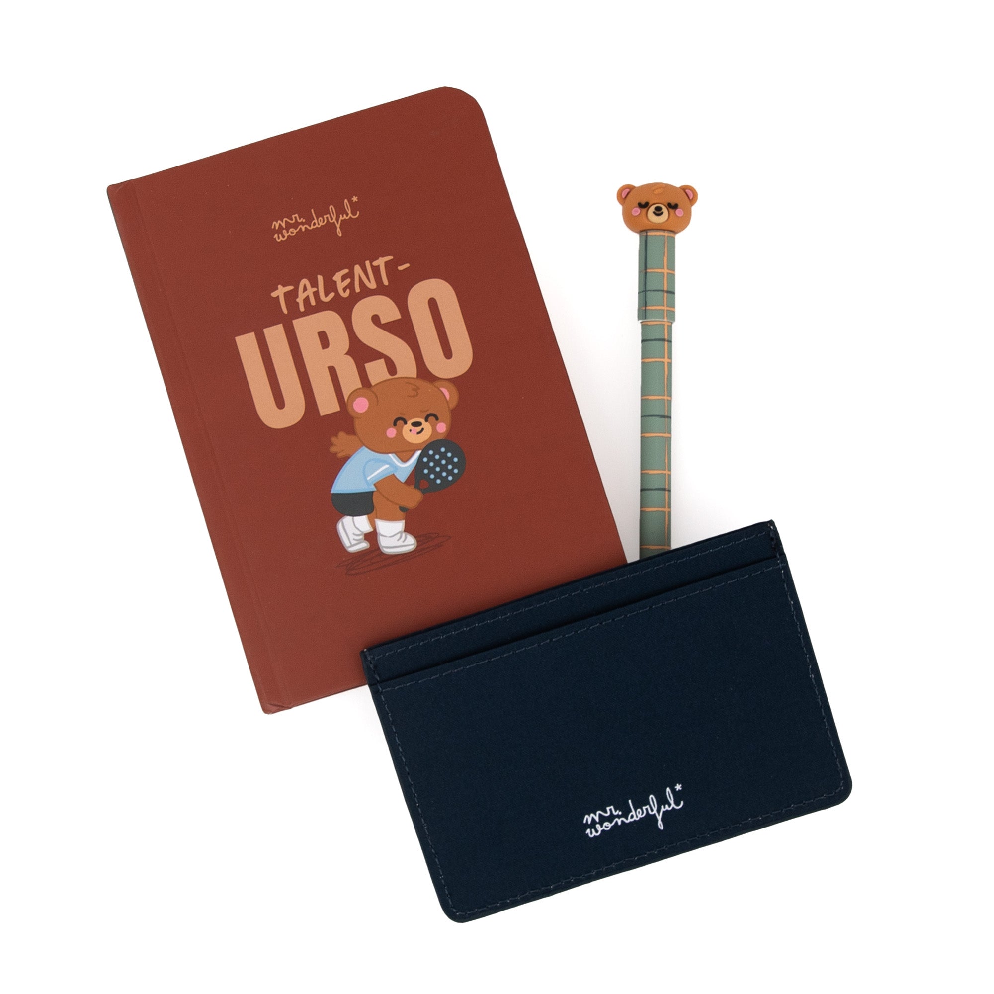 Conjunto caderno A6 + porta-cartões + caneta apagável Bo-Bo Urso - TALENT-URSO