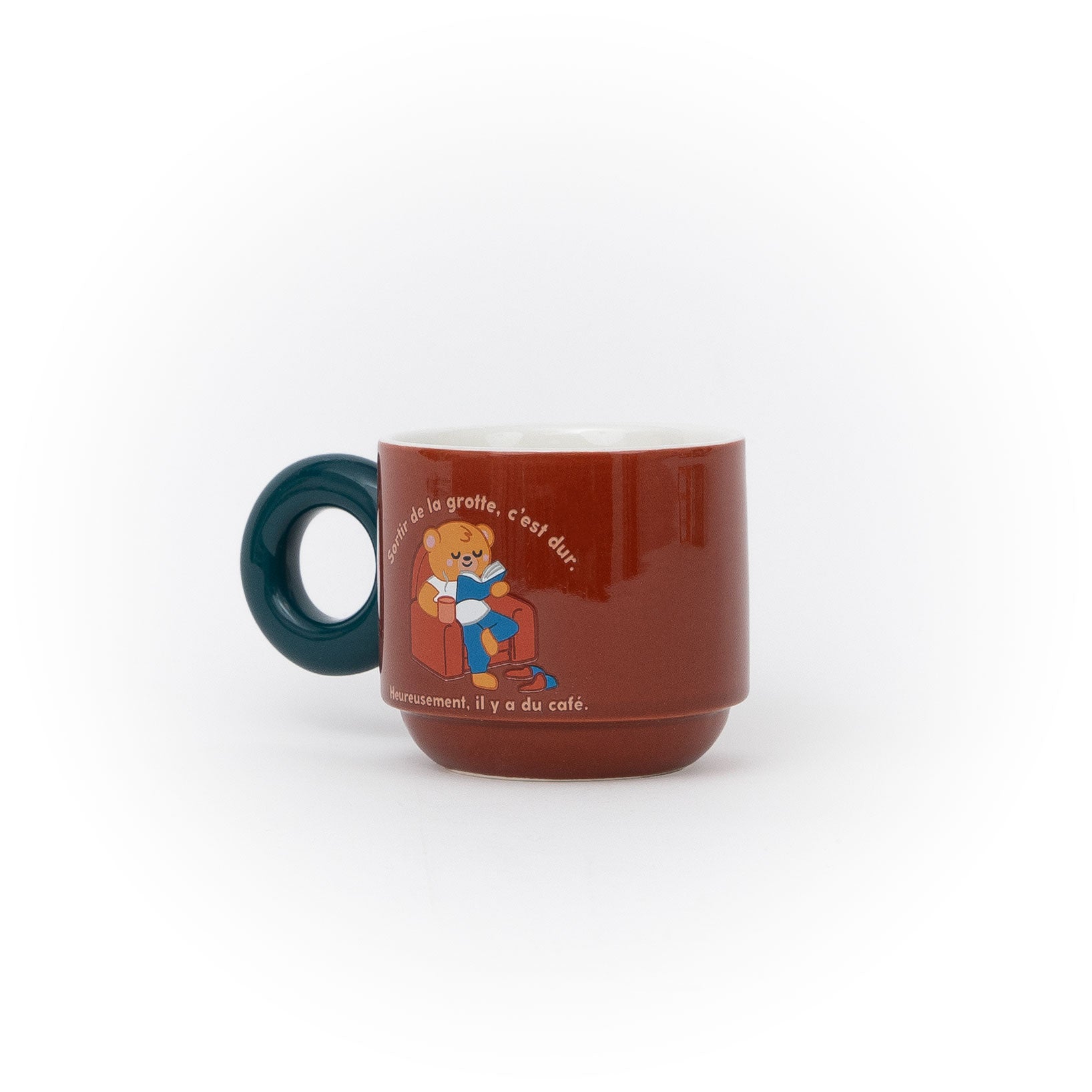 Mug empilable - Sortir de la grotte, c’est dur. Heureusement, il y a du café.