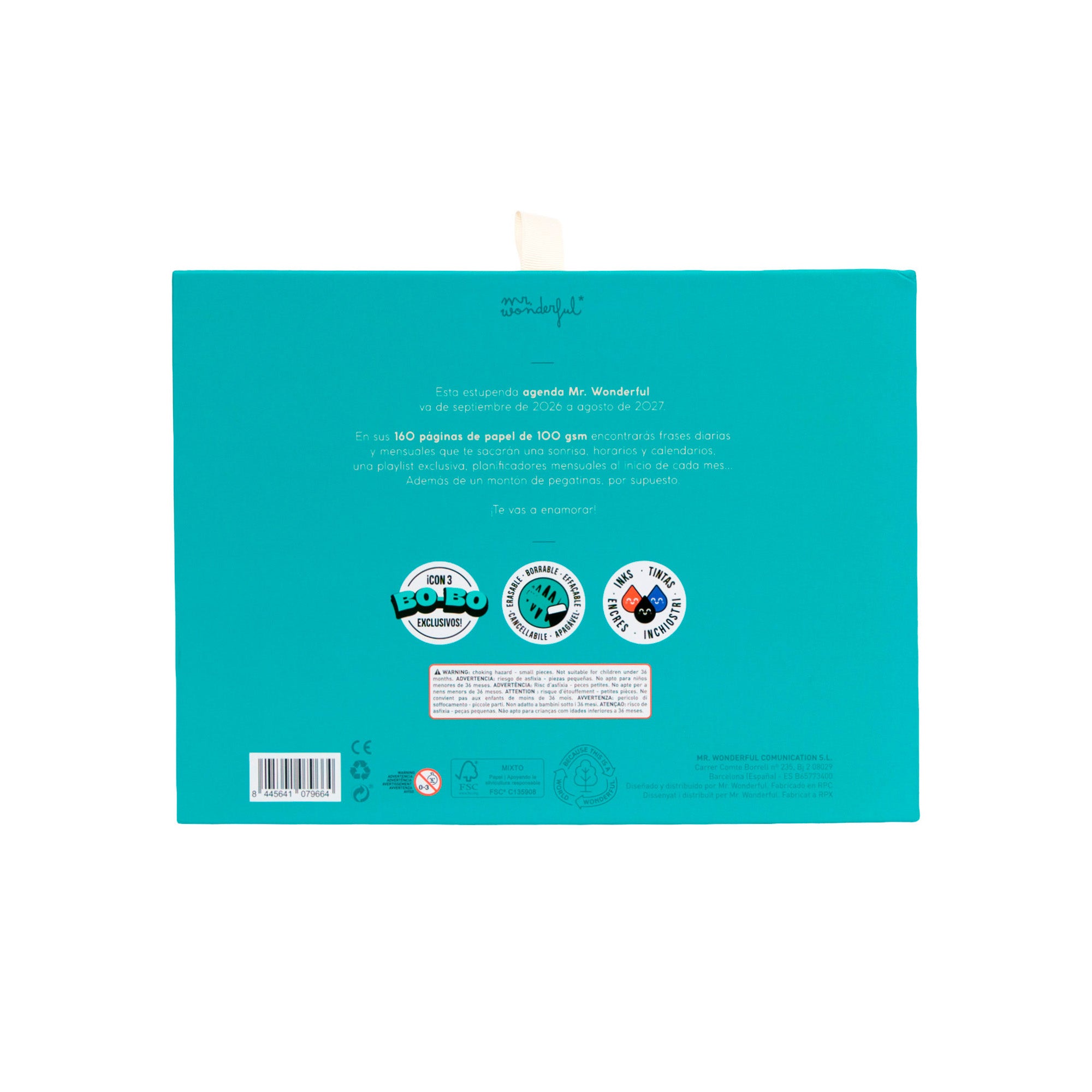Set agenda Mr. Wonderful pequeña 2026-27 Semanal + 3 bolis borrables Bo-Bo - Ready