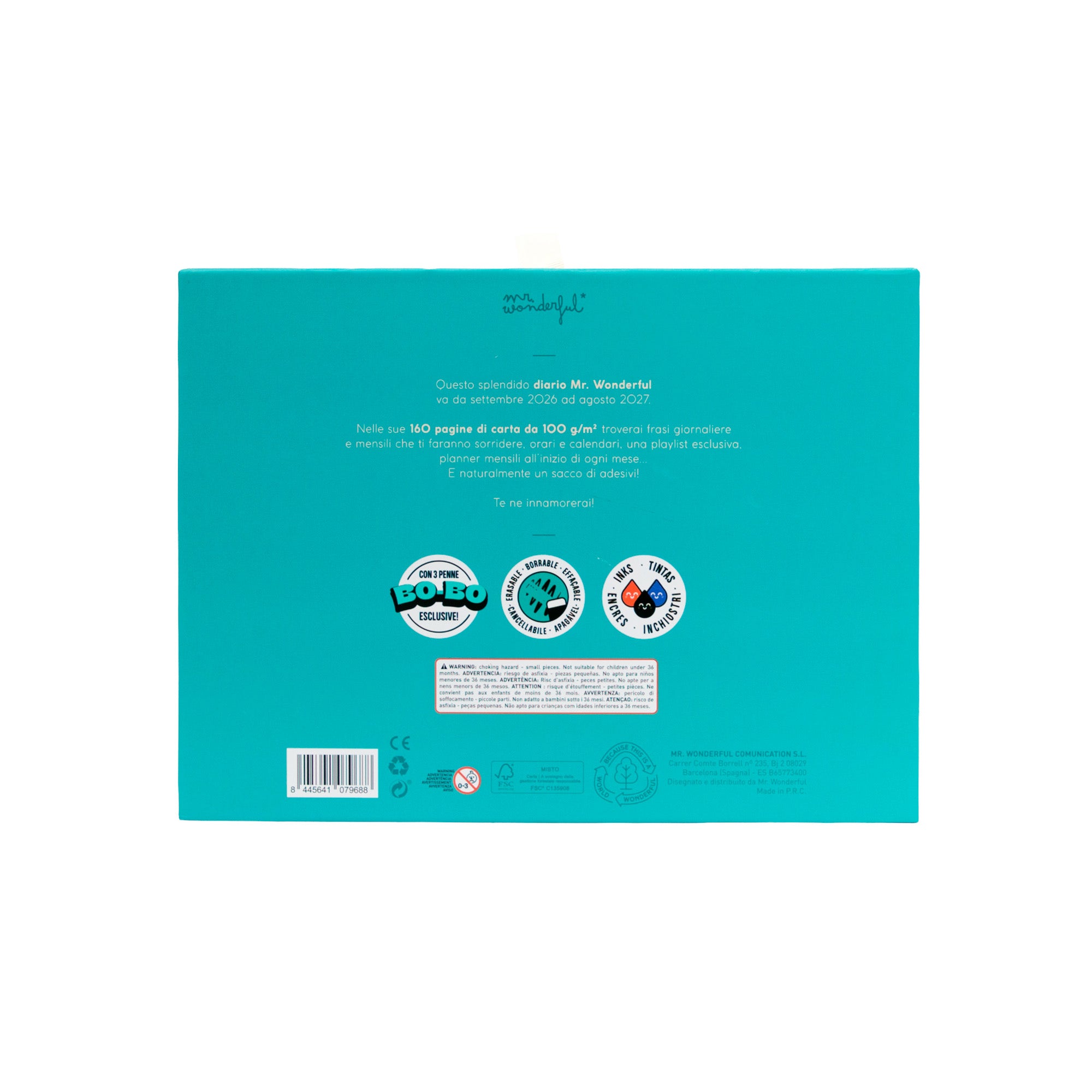 Set diario scolastico Mr. Wonderful piccolo 2026-27 Settimanale + 3 penne cancellabili Bo-Bo - Ready