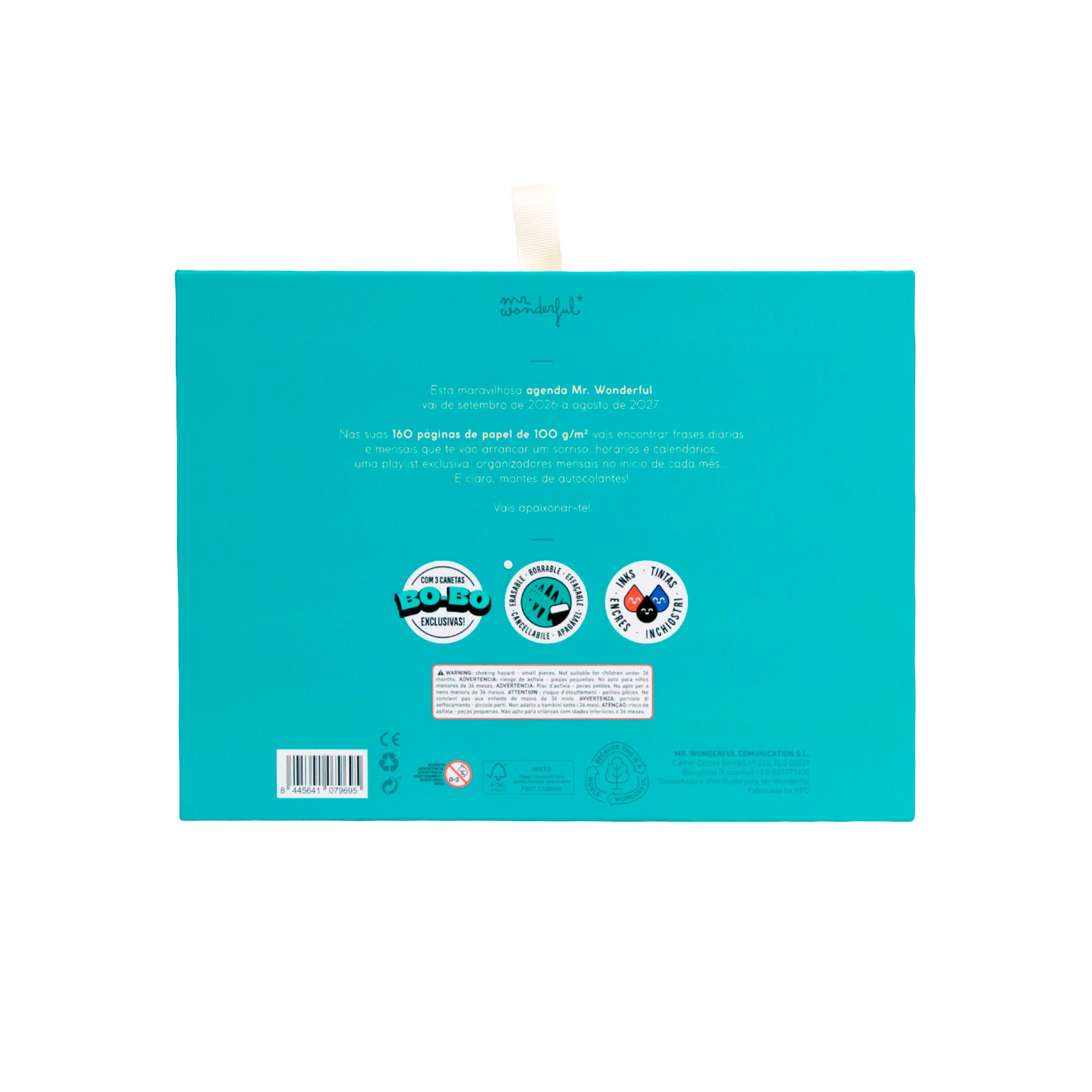 Conjunto agenda Mr. Wonderful pequena 2026-27 Semanal + 3 canetas apagáveis Bo-Bo - Ready