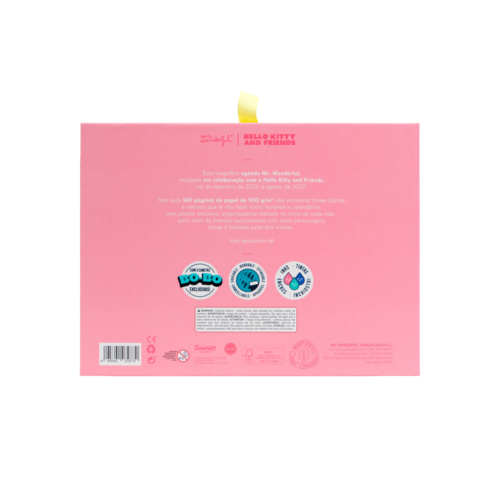 Agenda 2026-27 pequena Hello Kitty&Friends Semanal + 3 Bo-Bo - Somos a melhor equipa