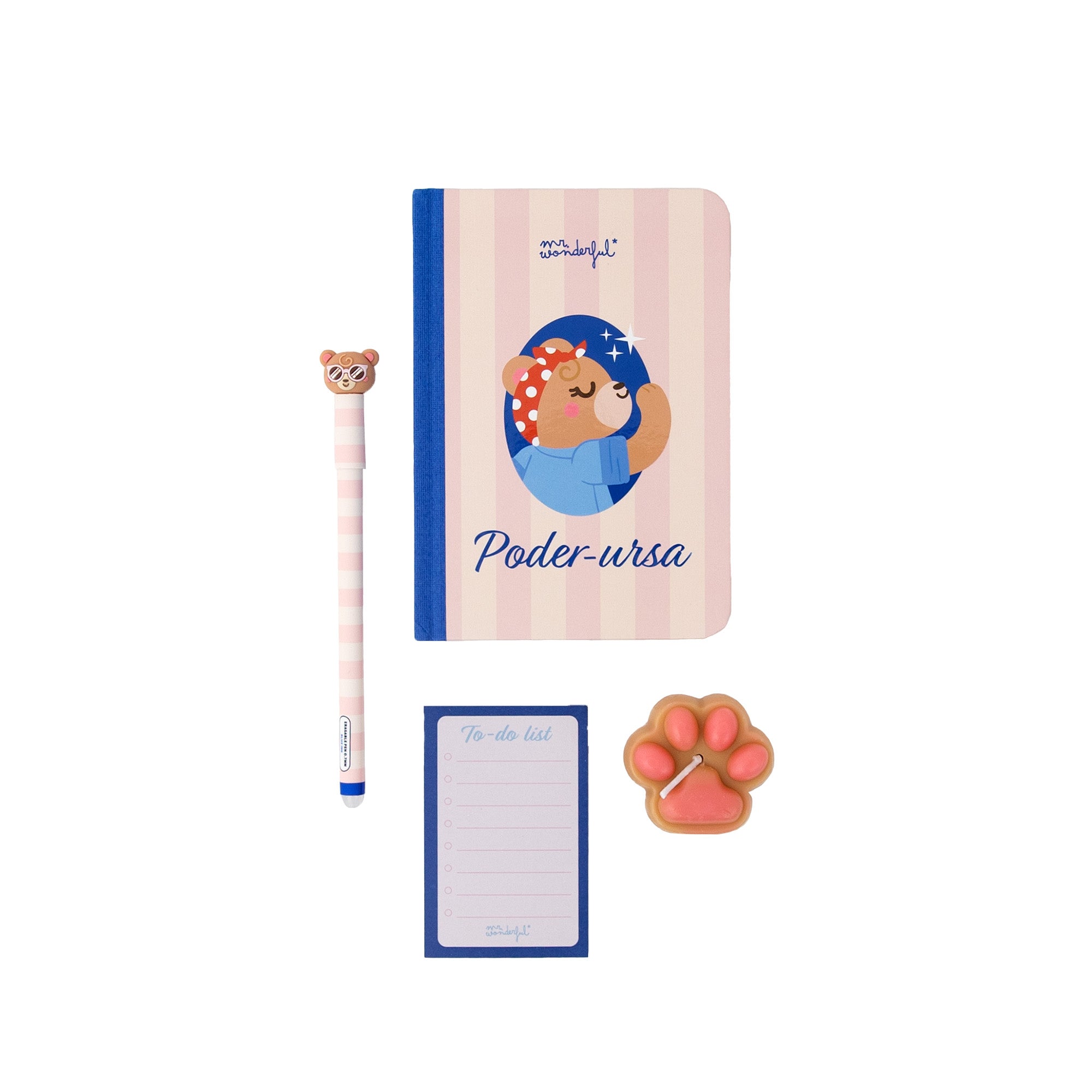 Kit caderno A6 + caneta apagável Bo-Bo + vela + to-do list - Poder-ursa