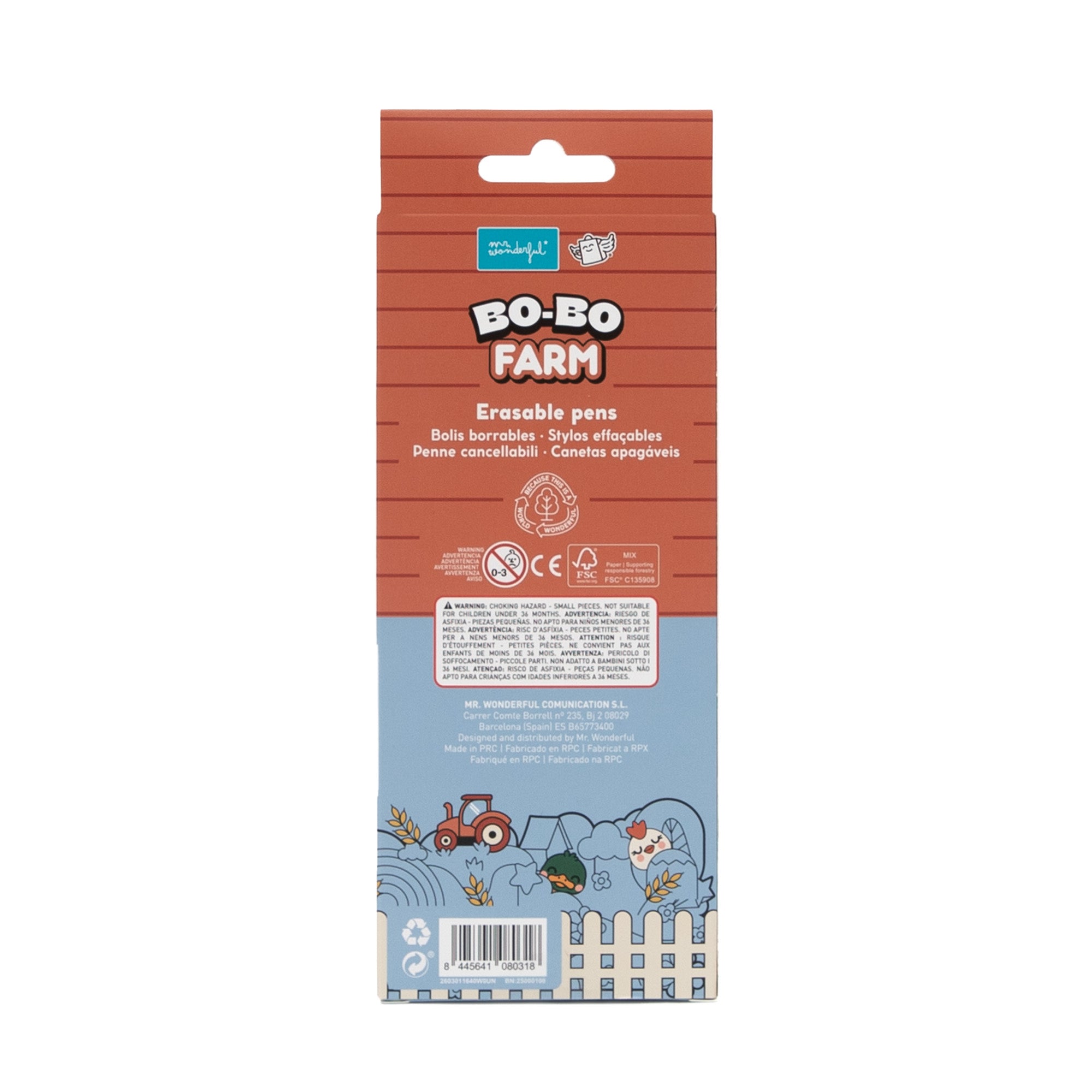 Set de 3 bolis borrables Bo-Bo Granja- Gallina, gallo y pato