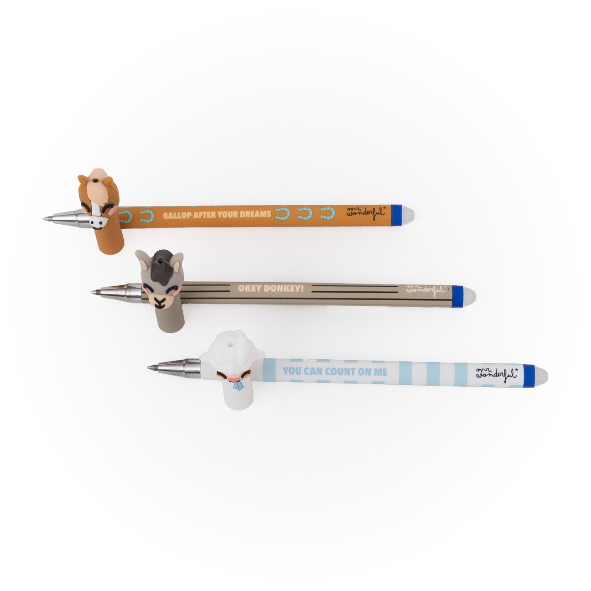 Set di 3 penne cancellabili Bo-Bo – Fattoria: Agnello, Asino e Cavallo