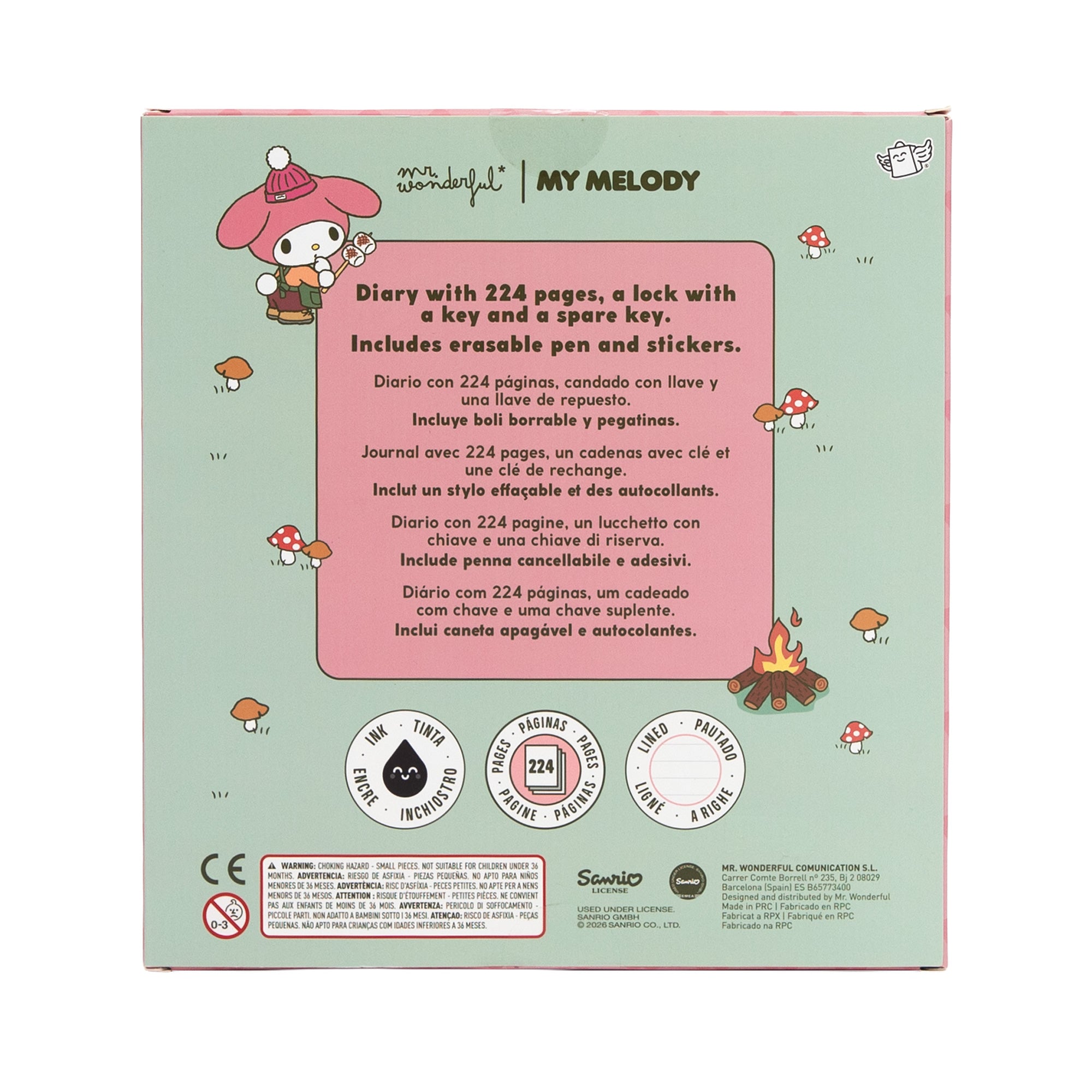 Diario secreto + Boli borrable My Melody - Shhh... It's a secret
