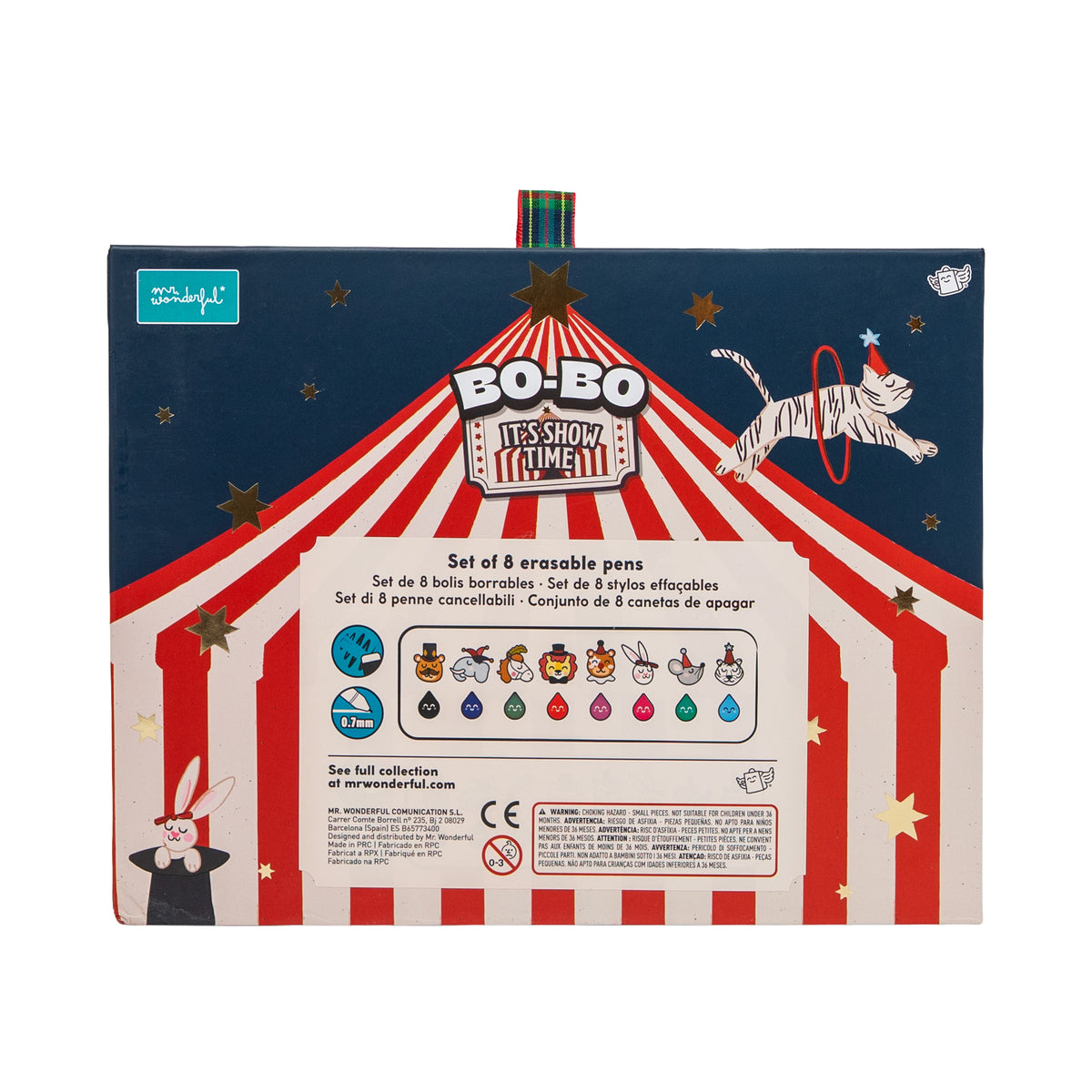 Set 8 Boli borrable BO-BO tinta azul grosor 0,7mm regalo original de Mr. Wonderful 
