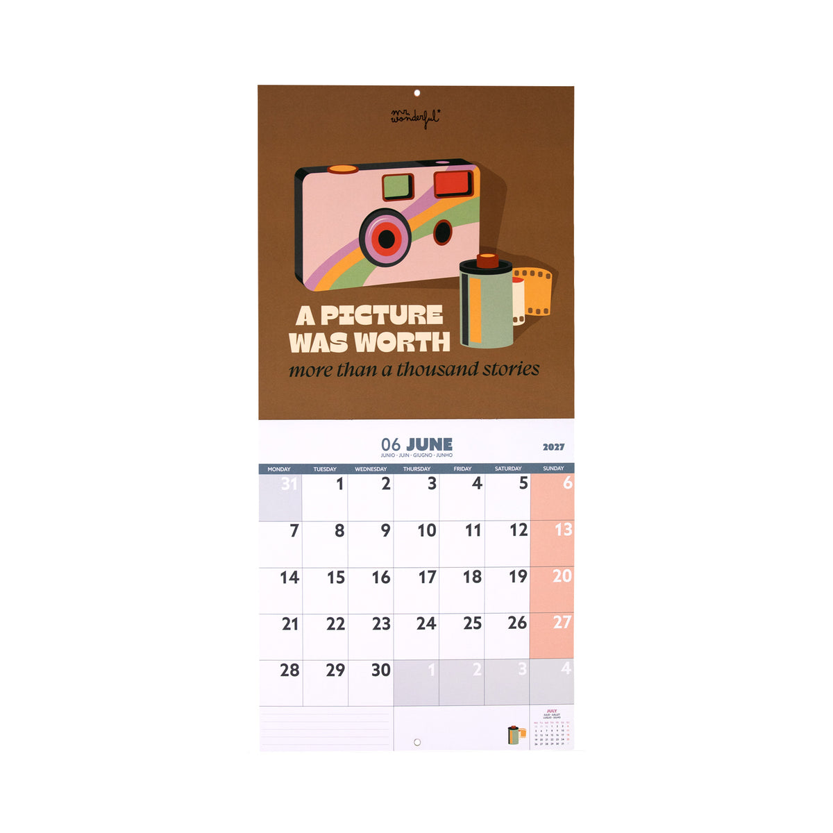 Calendario mensual de pared 2027 Mr. Wonderful